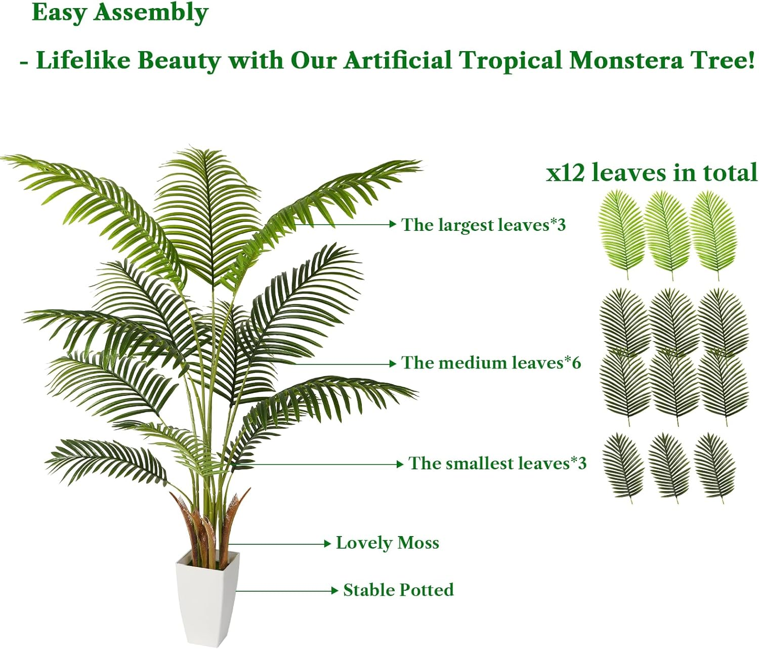 Alupssuc 150Cm Artificial Tree Palm Tree with Pot, Large Artificial Plants Indoors, Real Touch Silk Fake Plants for Home Office Decor image number 3