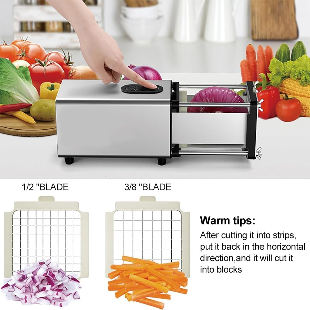 CHAOFLIGHT Electric French Fry Cutter,Vegetable Cutter Vertical Potato Chips Cutter Machine Commercial Vegetable Chopper Stainless Steel Potatoes Maker with 1/2 & 3/8 Inch Blade (Horizontal) - Horizontal image number 6
