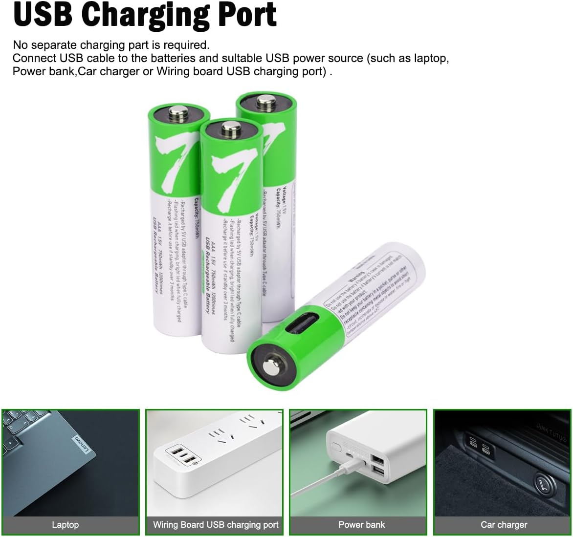 USB AAA Lithium Ion Rechargeable Battery, 1.5V 750Mwh Rechargeable AAA Battery, 1 H Fast Charge, 1200 Cycle with Type C Port Cable, Constant Output,8-Pack - 4 Aa image number 2