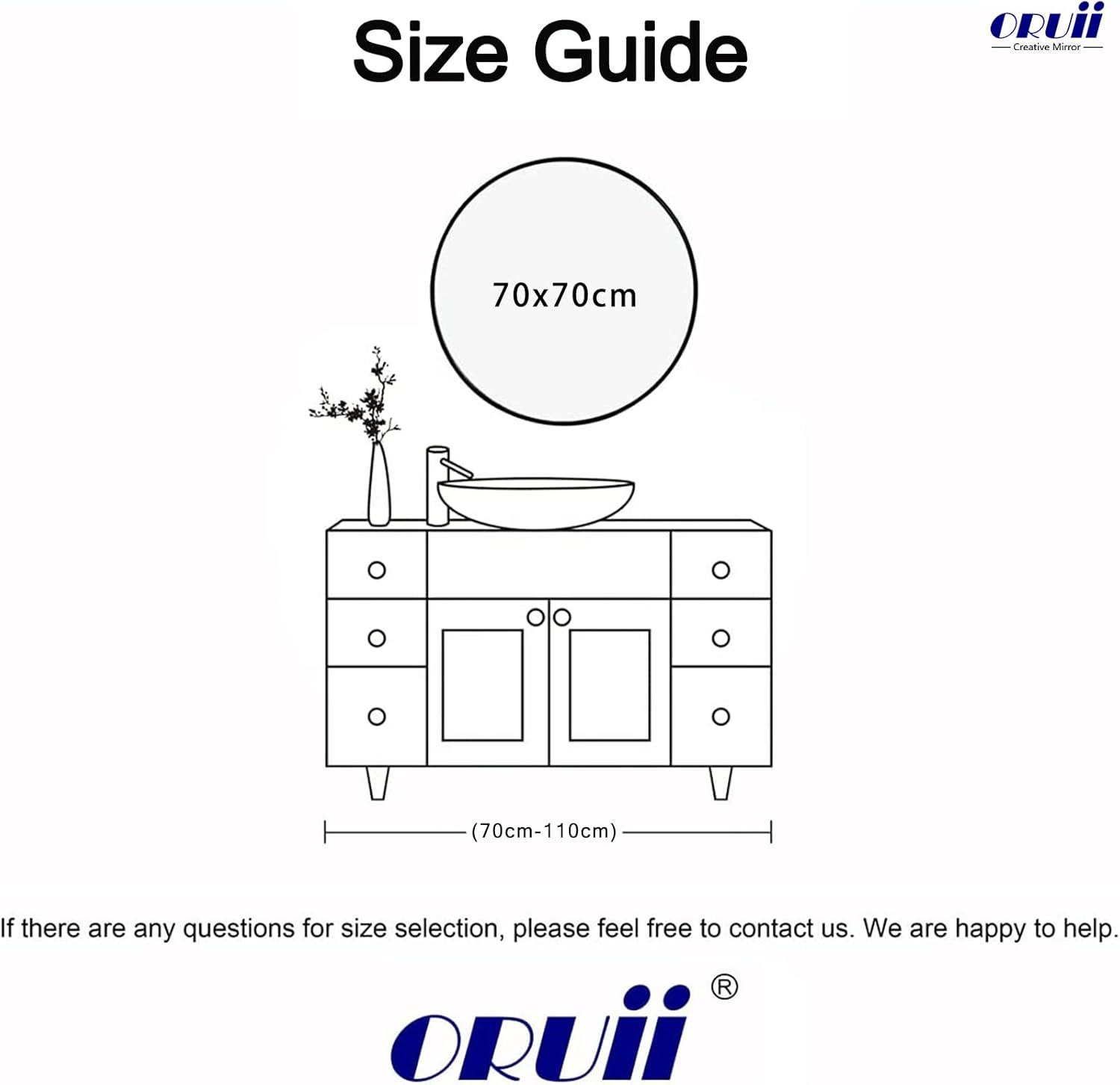 Oruii round Bathroom Mirror, round Mirror 70Cm, Circle Mirror, round Wall Mirror, Circular Wall Mounted Mirrors for Bathroom, Living Room, Vanity, Hallway. image number 3