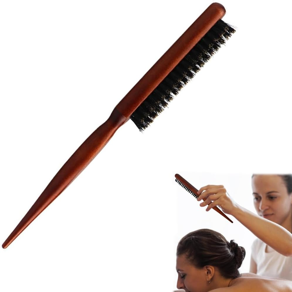 MUNZE Sleek Bun Brush Teasing Hair Brush Boar Bristle Hair Brush Tail Comb, Hair Brushes with Boar Bristles Soft Natural Bristles for Hair and Beard Styling image number 3