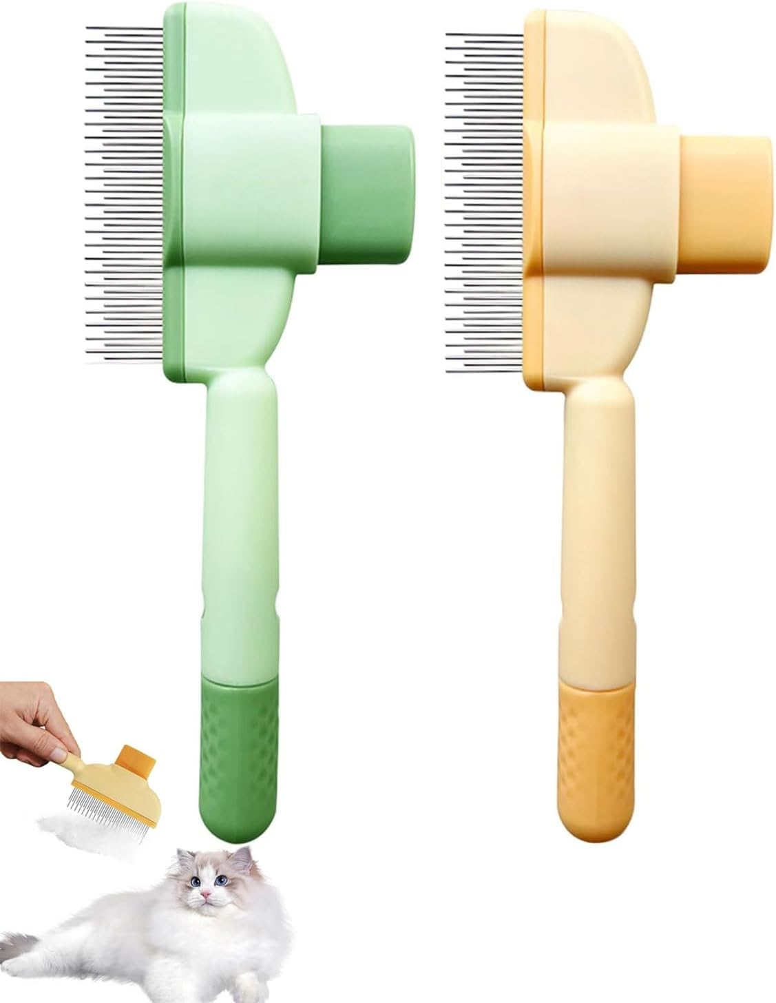 2 X Fur Shine Brush, Self-Cleaning Cat Brush, Massaging and Detangling Tangles and Hair, Fur Shine Brush, Suitable for Long and Short Haired Dogs, Cats and Pets image number 2