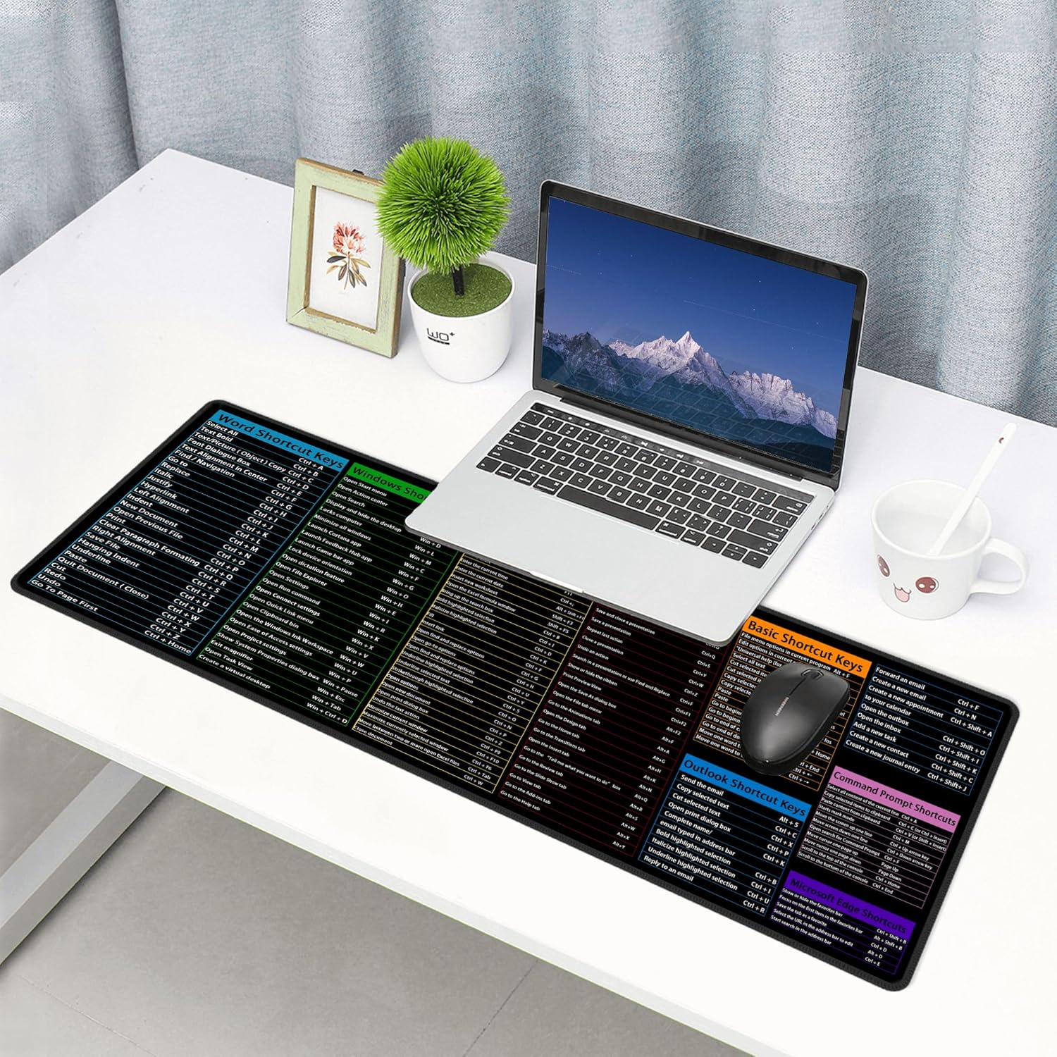 Computer Office Power Point Excel Word Outlook Command Prompt Shortcut Keys Shortcuts Gaming Keyboard Mouse Pad Mousepad Desk Mat Huge Extended XL Rubber Sole for Home Office(31.5"X 11.8") - Black image number 4