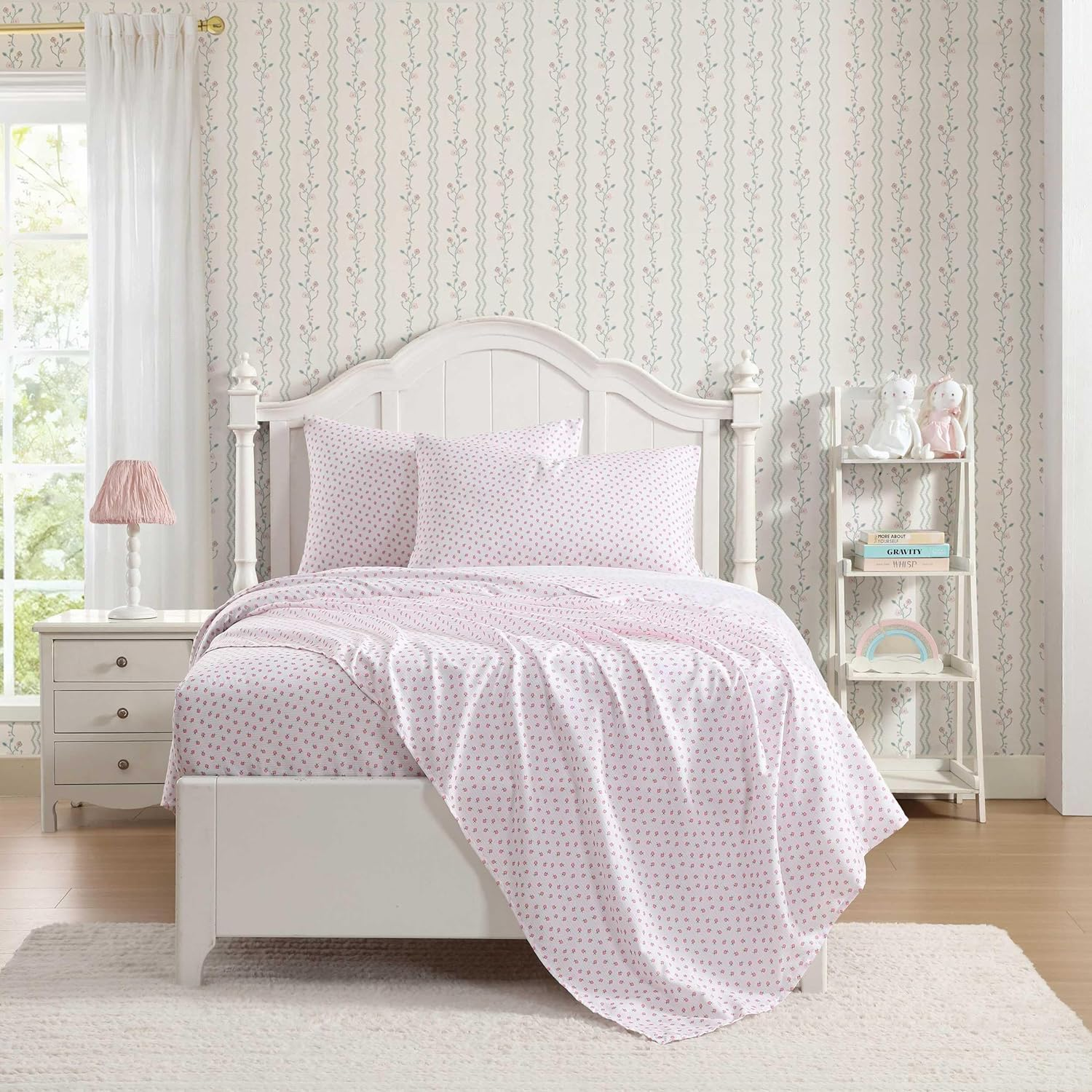 Laura Ashley - Kids Sheet Set, Ultra-Soft & Breathable Toddler Bedding with Matching Pillowcases, Wrinkle-Resistant, Ideal Girl Room Essentials (Sweet Lady Bugs Pink, Full) image number 3