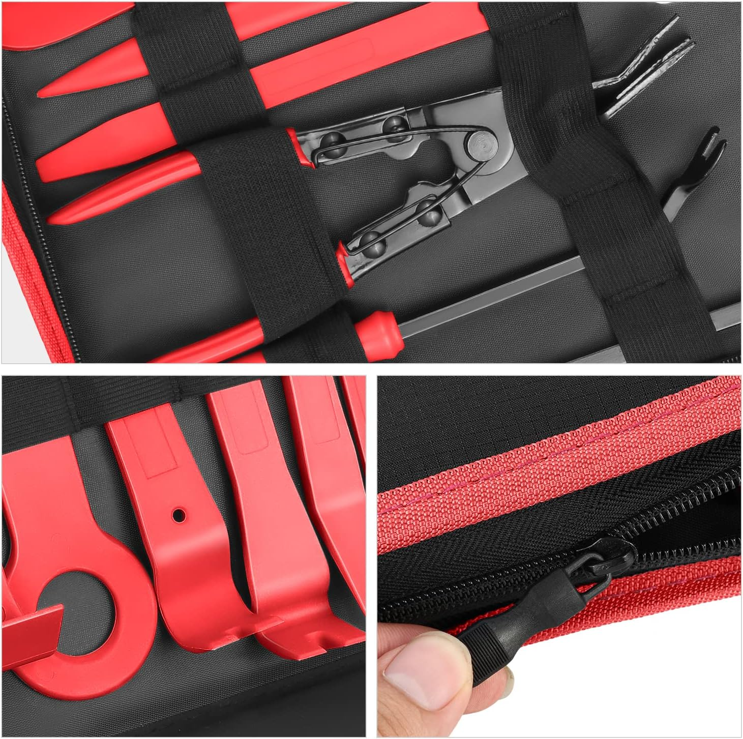 &lrm;DNA MOTORING TOOLS-00246 Car Trim Removal Tool Kit, Clip Plier Upholstery Remover Set for Auto Door Panel Audio Dashboard, with Storage Bag, Red - Red image number 6