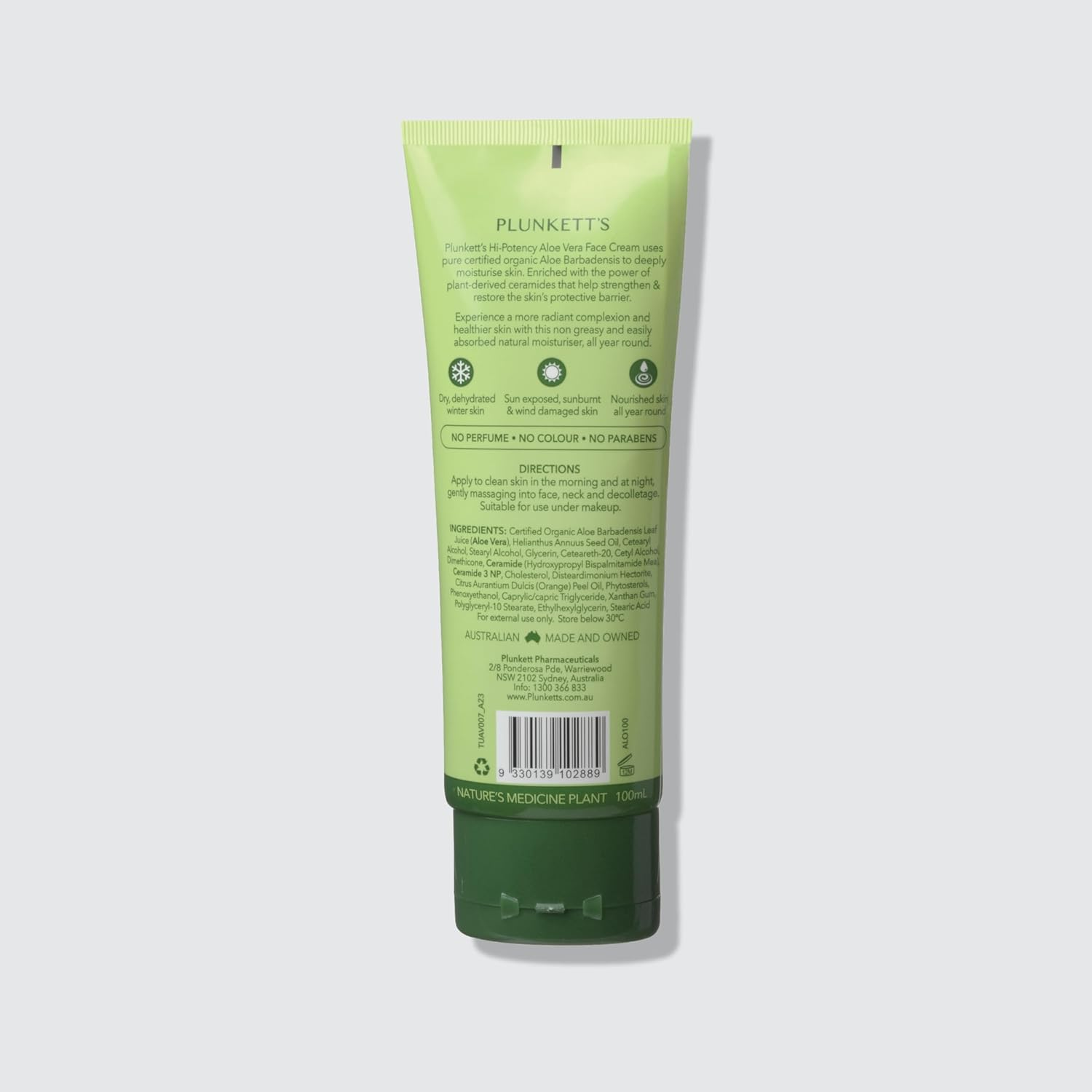Plunkett'S Aloe Vera Hi Potency Face Cream with Ceramides 100Ml &ndash; 75% Aloe Vera & Plant-Derived Ceramides. Hydrates, Restores & Protects Skin. Free from Chemicals, Fertilisers, Pesticides & Toxins image number 1
