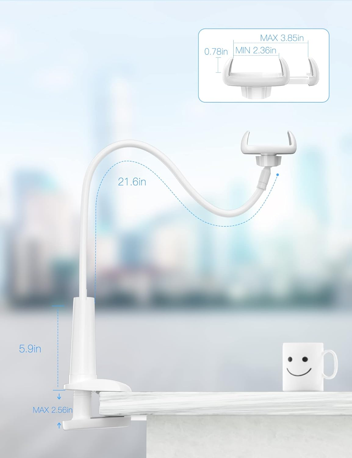 Gooseneck Phone Holder Stand for Bed: Tryone Flexible Arm Adjustable Cell Phones Mount Clamp on Desk Compatible with Iphone 12 Pro 12 11 Pro Xs 8 7 6 | Samsung S21 or Other 4"-7" Devices image number 2