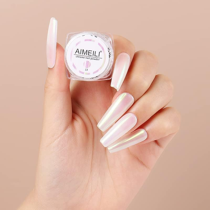 AIMEILI Upgrade Chrome Nail Powder - 6 Jar Art Chameleon Mirror Set, Pearl Shell Glitter Changing Ombre Holographic Laser Gel Metallic Manicure Pigment image number 4