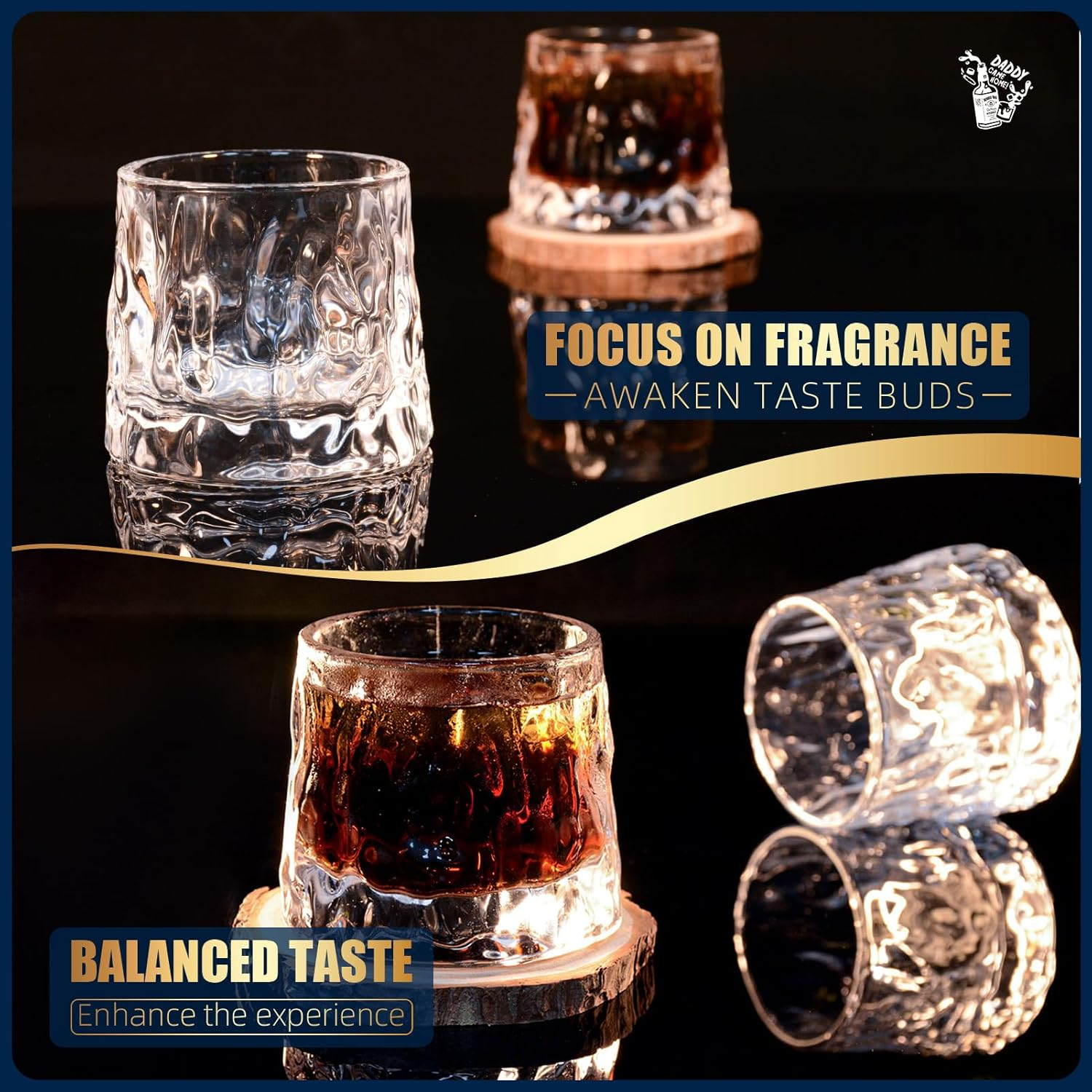Whiskey Glasses Set of 4, Whiskey Glass Gift Set for Men, 5.5 Oz Old Fashioned Crystal Bourbon Glass Rocks Glass Cocktail Tumbler Glasses Set image number 2