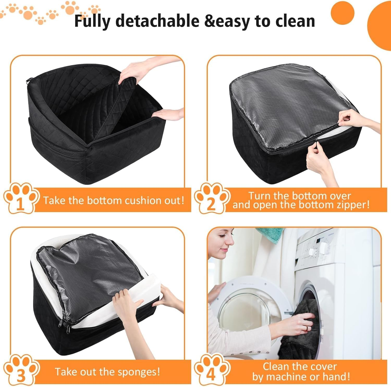 Dog Car Seat for Small and Medium Dogs,Car Seat for Dogs Removable and Washable Dog Booster Seat under 30Lbs, Pet Car Seat Travel Bed with Storage Bag and Dog Safety Belt (Black) image number 4