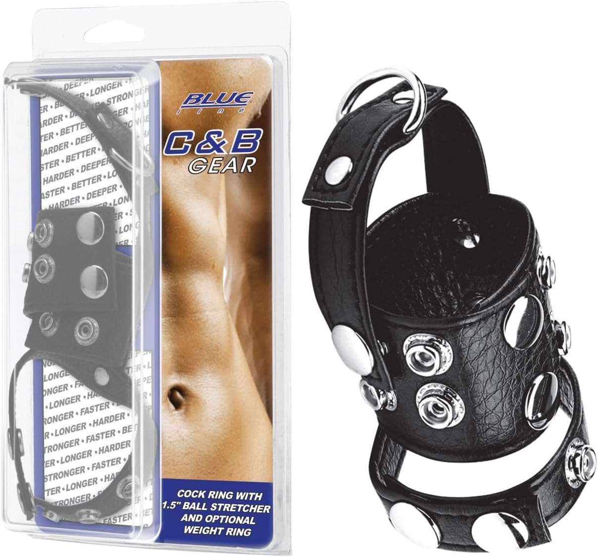 Blueline 1.5-Inch Cock Ring with Ball Stretcher and Optional Weight Ring