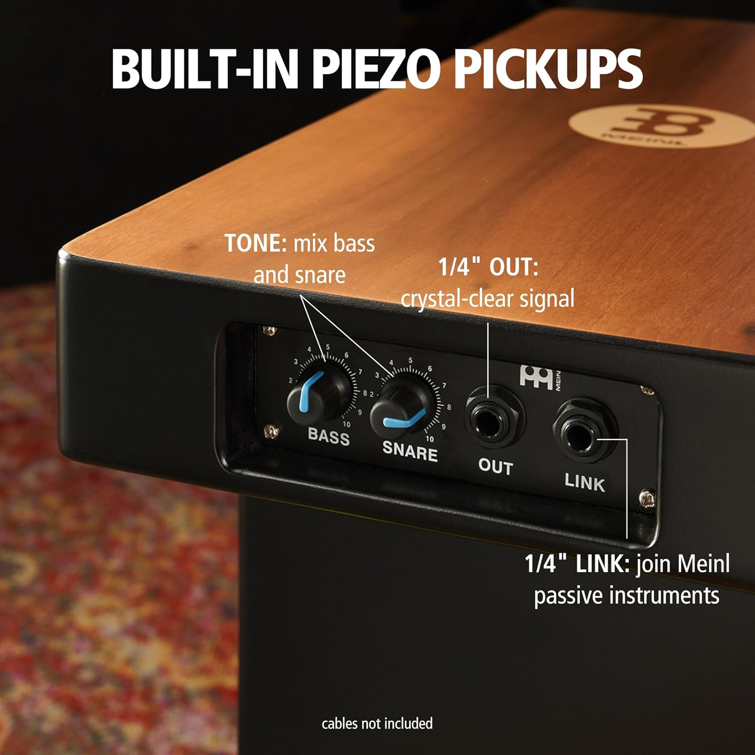 Meinl Pickup Slaptop Cajon Box Drum with Internal Snares and Forward Projecting Sound Ports -NOT MADE in CHINA - Walnut Playing Surface (PTOPCAJ2WN) image number 1