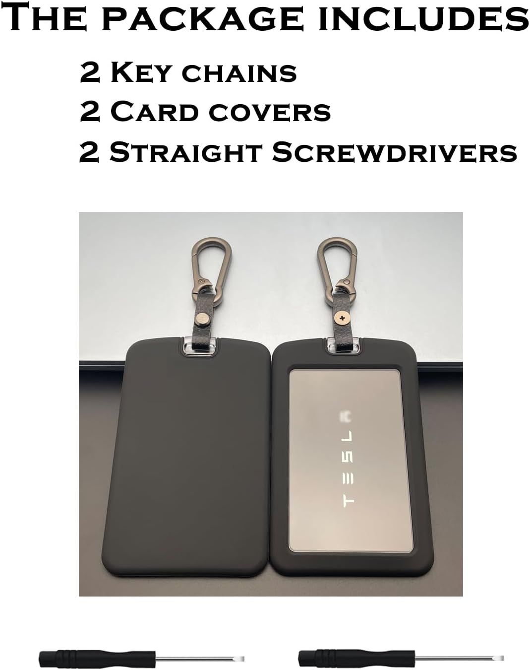 TANDRIVE 2PCS Silicone Key Card Holder Case Compatible with Tesla Model 3 Model Y Cybertruck and Rivian，Key Protector Cover Accessories Including Key Chain, Black and Black image number 4