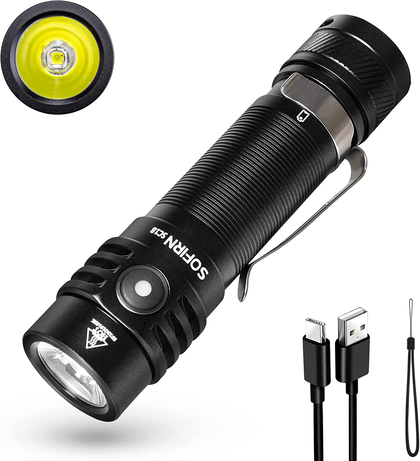 Sofirn SC18 Led Torch Rechargeable 1800 Lumens, Pocket EDC Flashlight with Super Bright LED, IPX8 Water Resistance Handheld Torch, for Camping Hiking Emergency image number 1