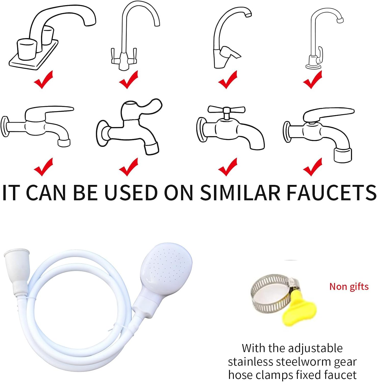 Portable Rubber Tube Nozzle, Portable Faucet Sprayer, Shampoo Sprayer Handheld Shower Head Spray Hose for Bathing Baby,Pets,Washing Hair,Rinsing Vegetables image number 5