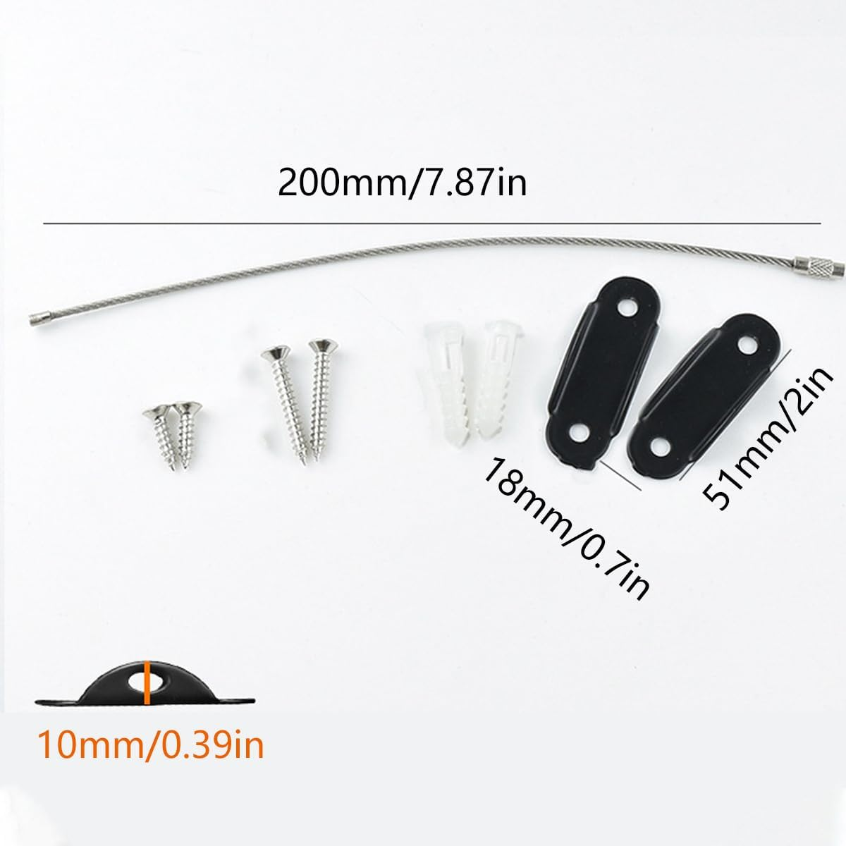 AIMALL 10 Sets Adjustable Black Steel Wire Furniture Anti-Tip Kit for Child Safety, Heavy Duty Nylon Straps for Shoe Cabinet, Bookshelf, Bucket Cabinet, Size 7.87In