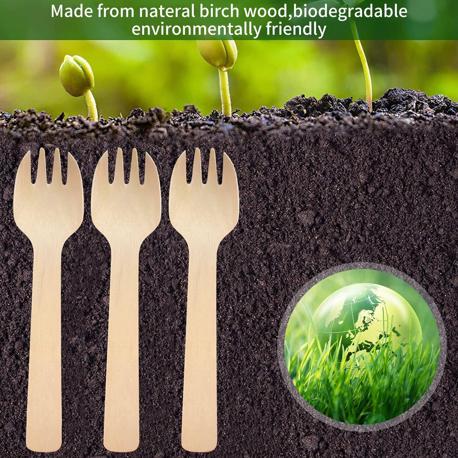 200Pcs 4 Inch Mini Wooden Forks, Biodegradable Compostable Birchwood, Food Grade Disposable Spoons Disposable Wooden Cutlery for Parties, Weddings, Camping. image number 4
