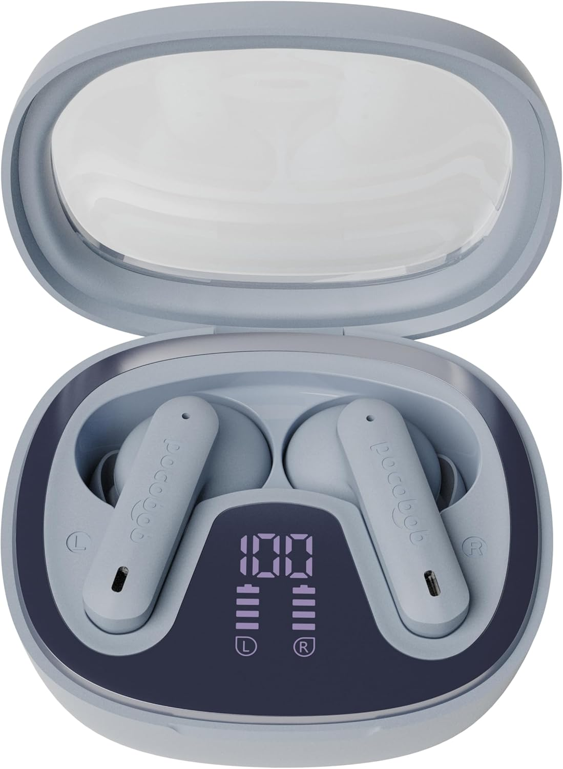 Pocobob 8 Bluetooth 5.3 In-Ear Headphones with Microphone, ENC, App Control, 32 Hours Battery, Touch, USB-C, IPX4 Water Protection, True Wireless Earbuds, Light Blue image number 6