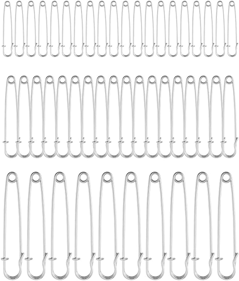 48 Pcs Heavy Duty Safety Pins, Assorted Sizes 1.9",2.95",3.94", Large Safety Pins, Pack of 48 Strong Sturdy Bulk Pins, Heavy Duty Pin Bulk for Clothes Leather Canvas Blankets Crafts Skirts Kilts image number 2