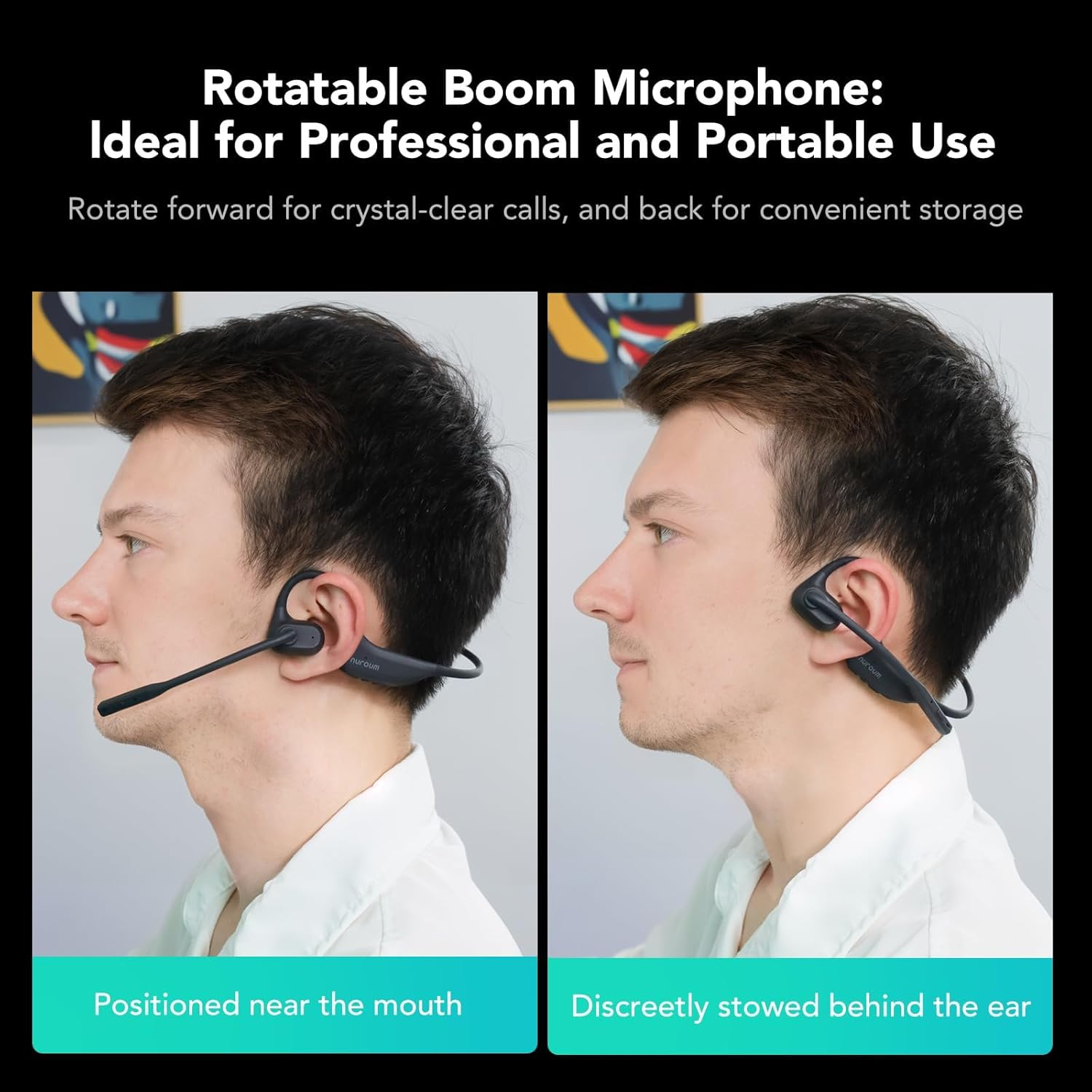 Nuroum Openear Pro 2 Headphones with Mic, Bluetooth Noise Cancelling Microphone, Multi-Point Connection, Sweatproof Wireless Headset for Work, 15H Comfort for Office/Home image number 1