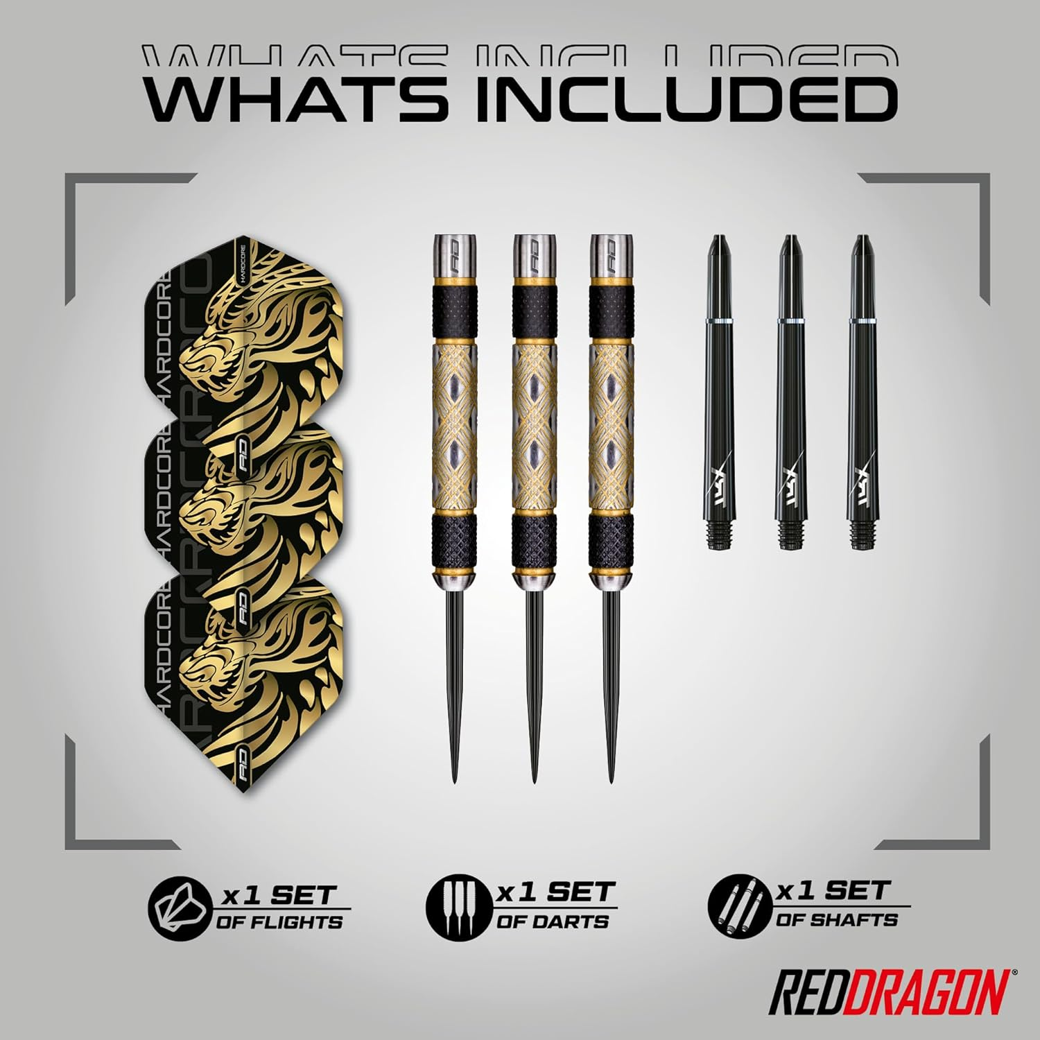 RED DRAGON Golden Eyes Tungsten Professional Darts Set with Flights and Shafts (Stems)