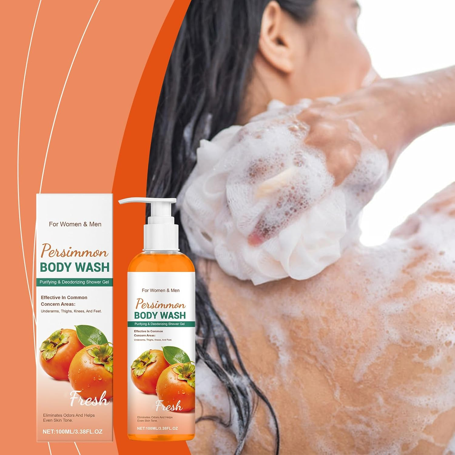 Persimmon Body Wash for Odor Control - Natural Deodorizing Shower Gel with Persimmon & Aloe Vera Extract, Deeply Cleansing & Moisturizing Body Wash, Long-Lasting Freshness, Refreshing Scent (5) image number 3