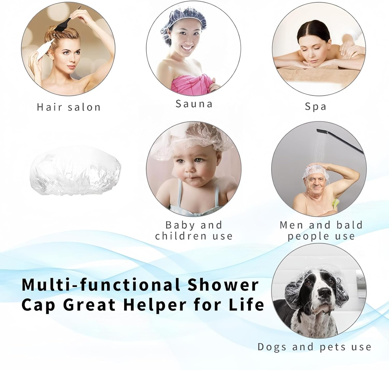 100 Pack Disposable Shower Caps, Multi Purpose Large Plastic Shower Cap for Women Men, Waterproof Bath Cap for Deep Conditioning, Hair Treatment, Travel Swimming image number 3