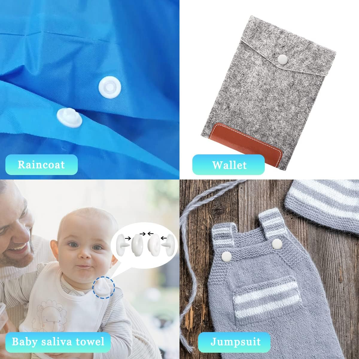 100 Sets T5 Plastic Snaps round Resin Snaps Buttons for Clothing Diapers Crafting DIY Crafts (White) image number 1