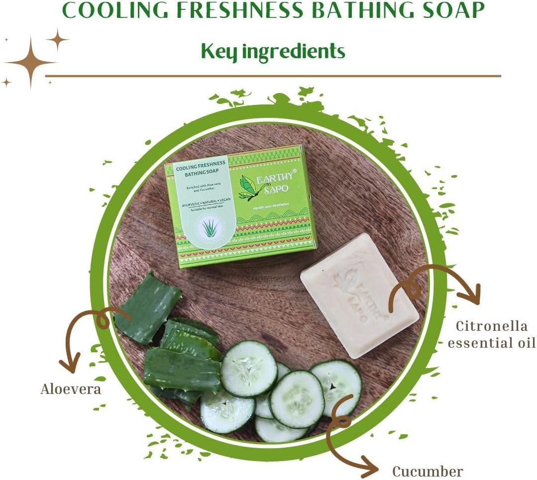 Earthy Sapo Handmade Cooling Freshness Bathing Soap (Alovera, Cucumber Soap), 100G