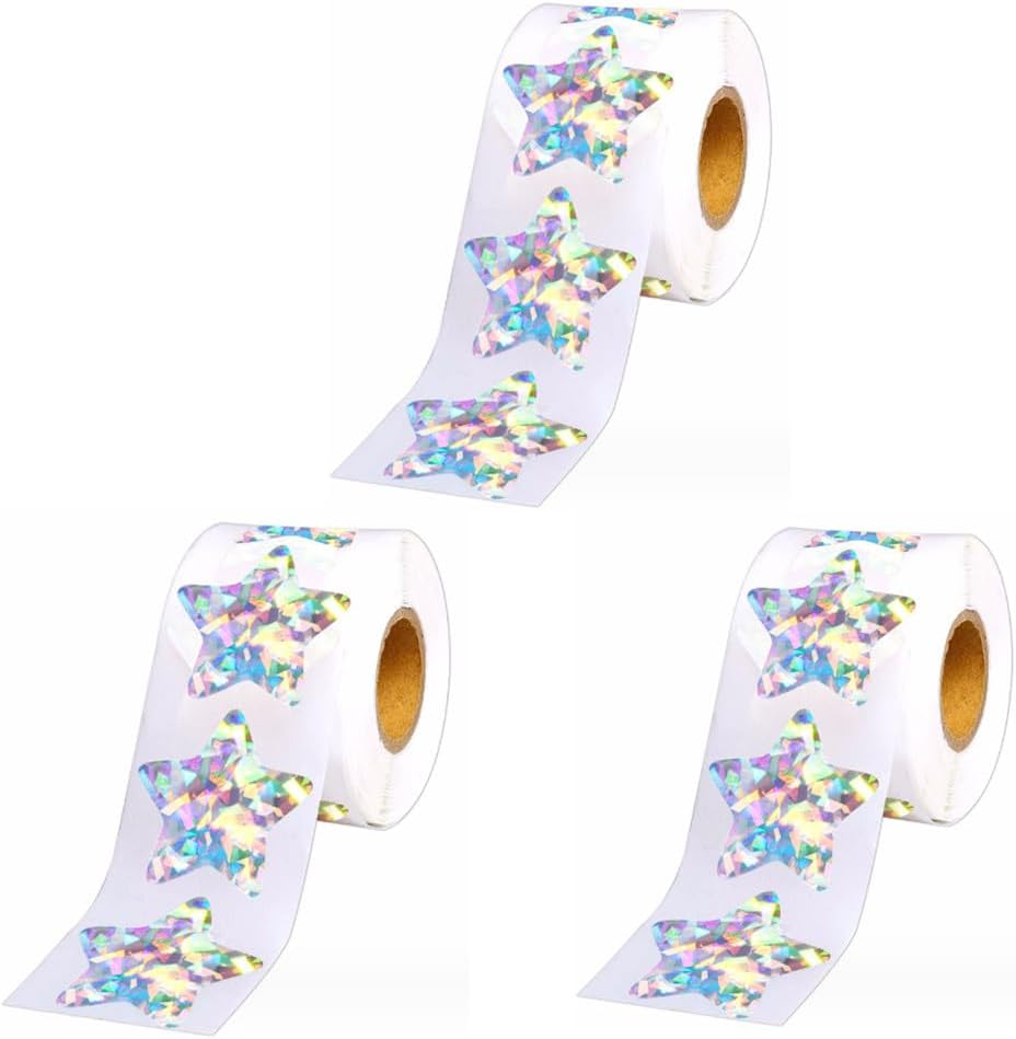 Loopunk 3 Rolls Sliver Star Stickers, Labeling 500 Pieces/Roll,1 Inch Self Adhesive Metallic Glitter Foil Stickers Sparkly Star Stickers Reward Behavior Chart Labels for Kids Students Supplies. image number 3