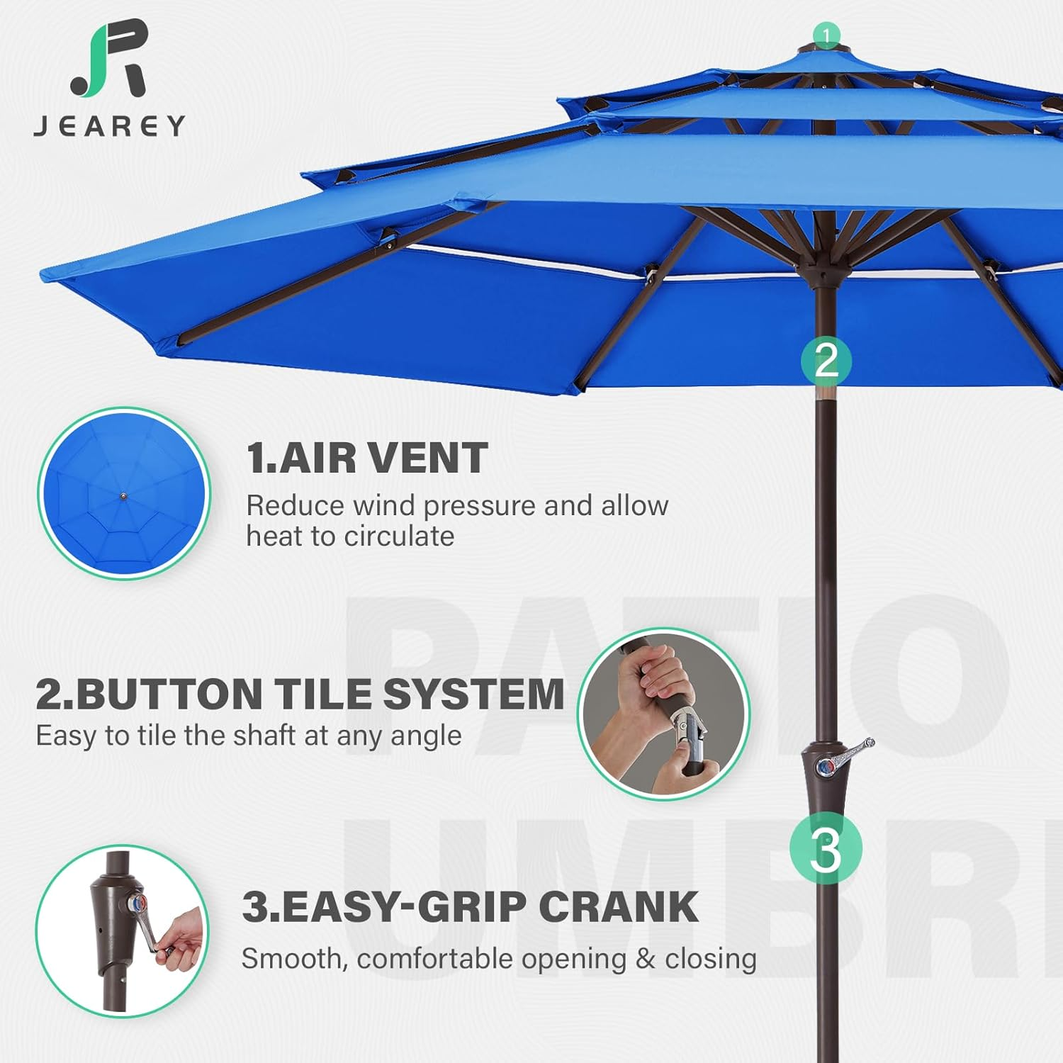 JEAREY 9FT 3 Tiers Patio Umbrella Outdoor Market Umbrella Table Umbrellas image number 4