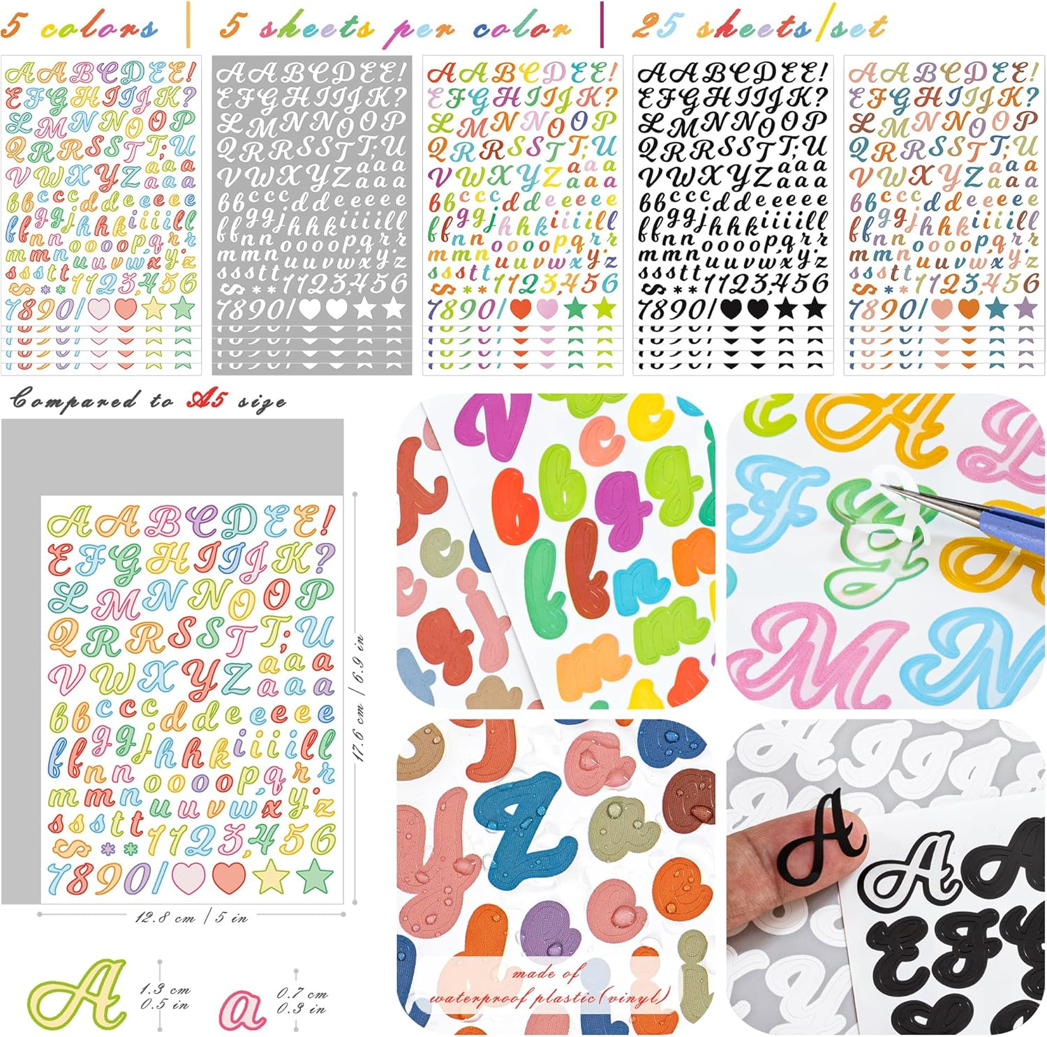 25 Sheets 0.5 Inch Small Letter Alphabet Sticker Sticky Number Symbol Multi-Colored Self Adhesive Waterproof Vinyl for Scrapbooking Journaling Card Making Collaging Planner Arts & Crafts (Libra) image number 4