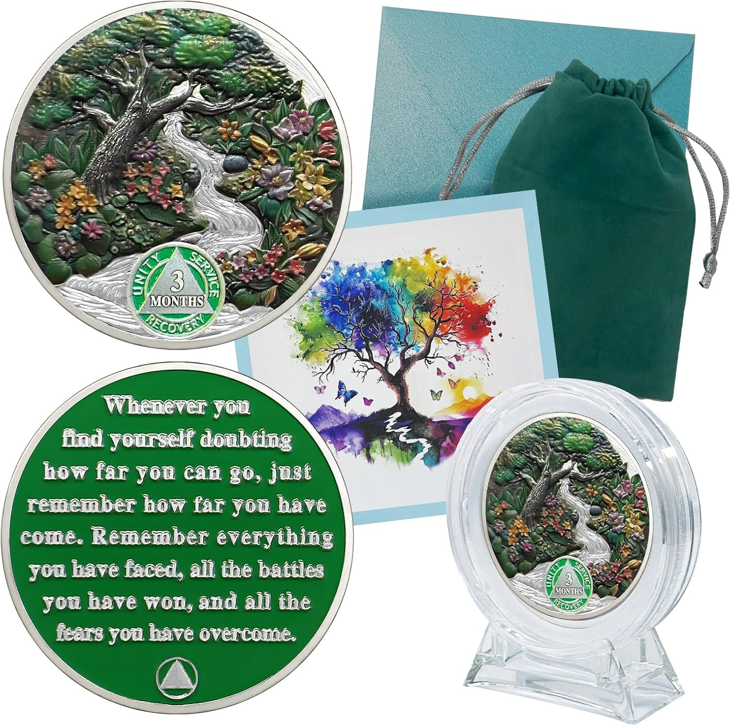 CHURYUML 3 Month Sobriety Coin 90 Day Sobriety Chip Three Month AA Coins Recovery Medallions Sobriety Gifts for Men Women Sober Token Alcoholics Anonymous Gift with Capsule, Display & Card image number 6