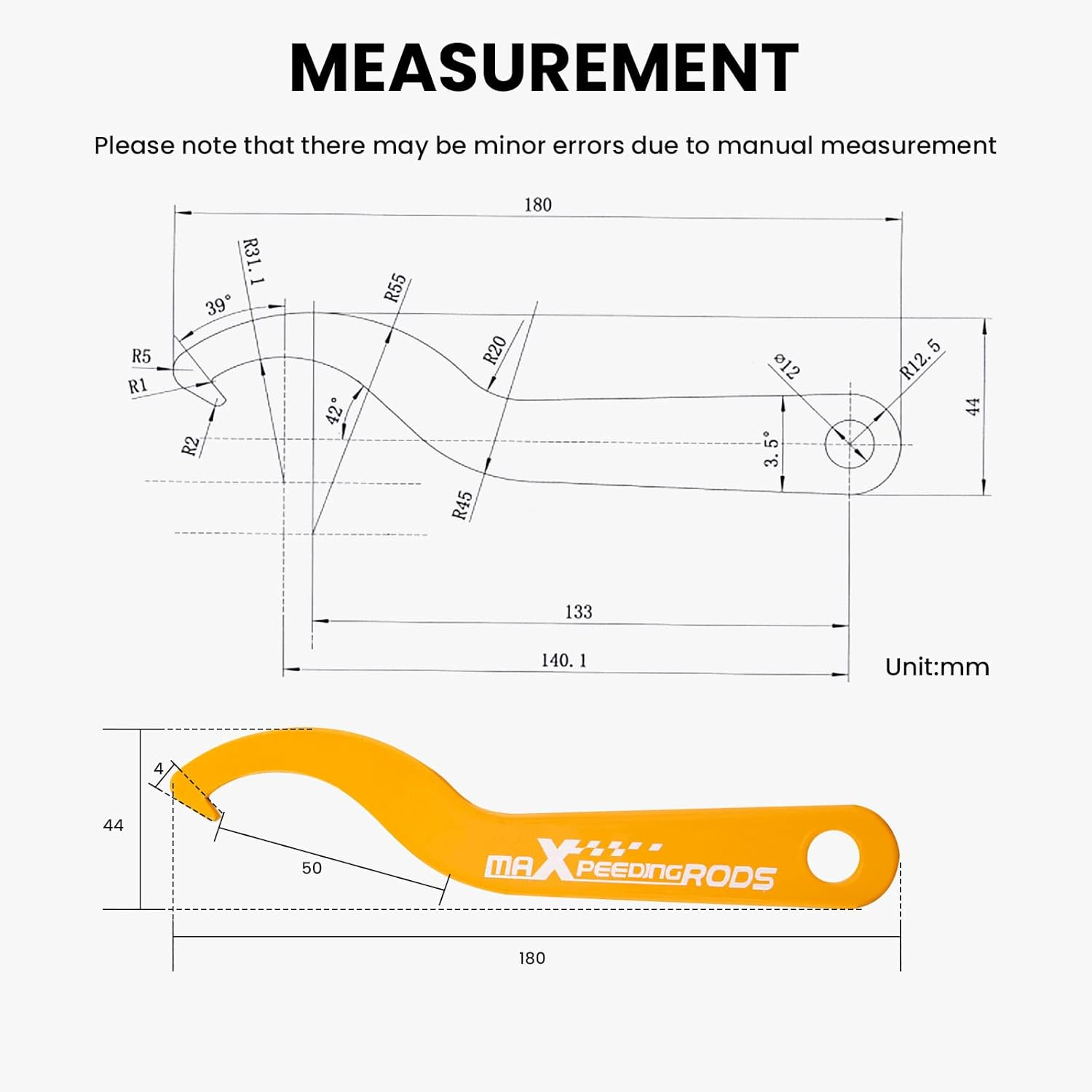 Maxpeedingrods Universal C Spanner Hook Wrench Set Coilover Spring Adjustment Tool Steel Spanner Wrench, Yellow, 2Pcs image number 6
