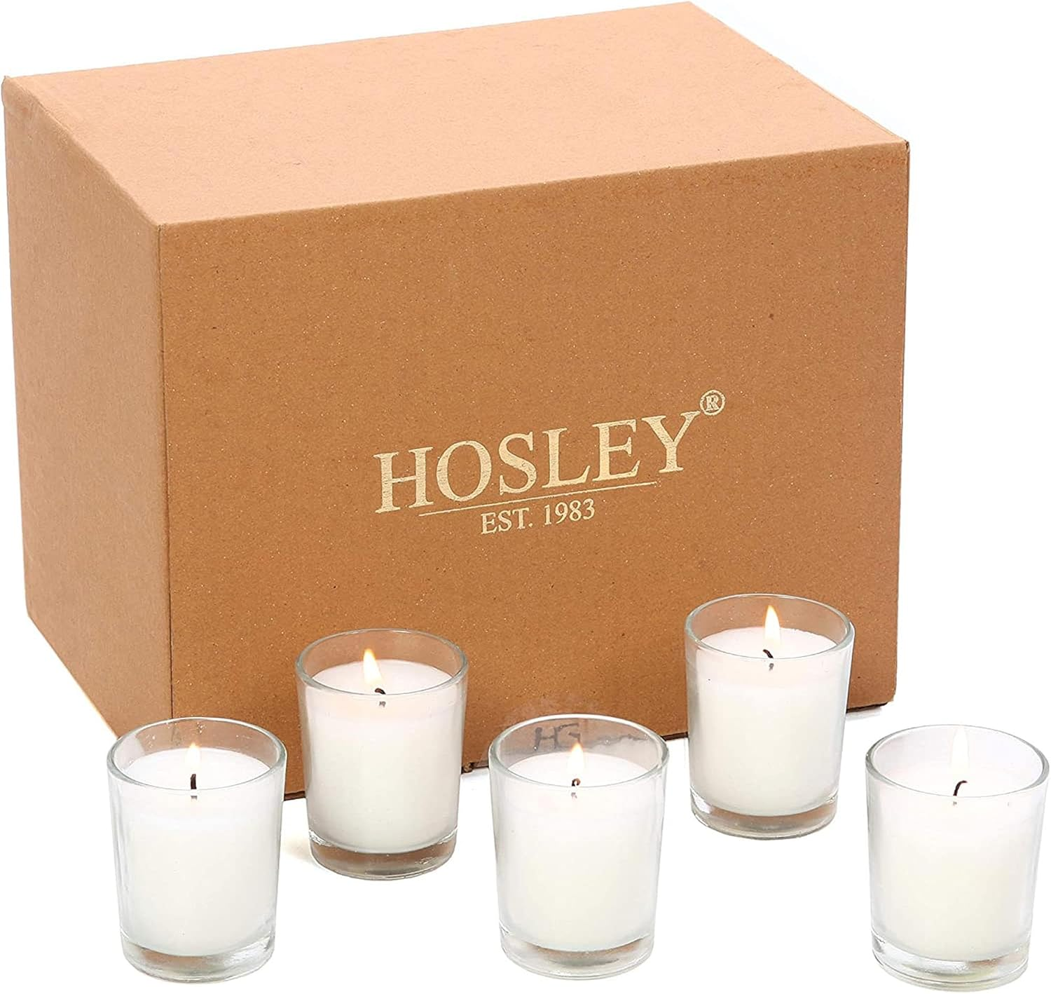 Hosley&reg; Ivory Unscented Clear Glass Filled Votive Candles, Hand Poured Wax Candle Ideal for Aromatherapy Spa Weddings Birthdays Holidays Party (Pack of 12)