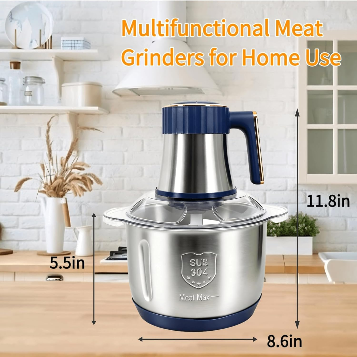Electric Meat Grinder, Food Processor,5-Speed Electric Food Chopper,Meat Grinder 5L with Two 6-Blade Sets,500W Powerful Vegetable Chopper Used for Dough Mixing,Meat, Nuts, Fruits, Garlic image number 3