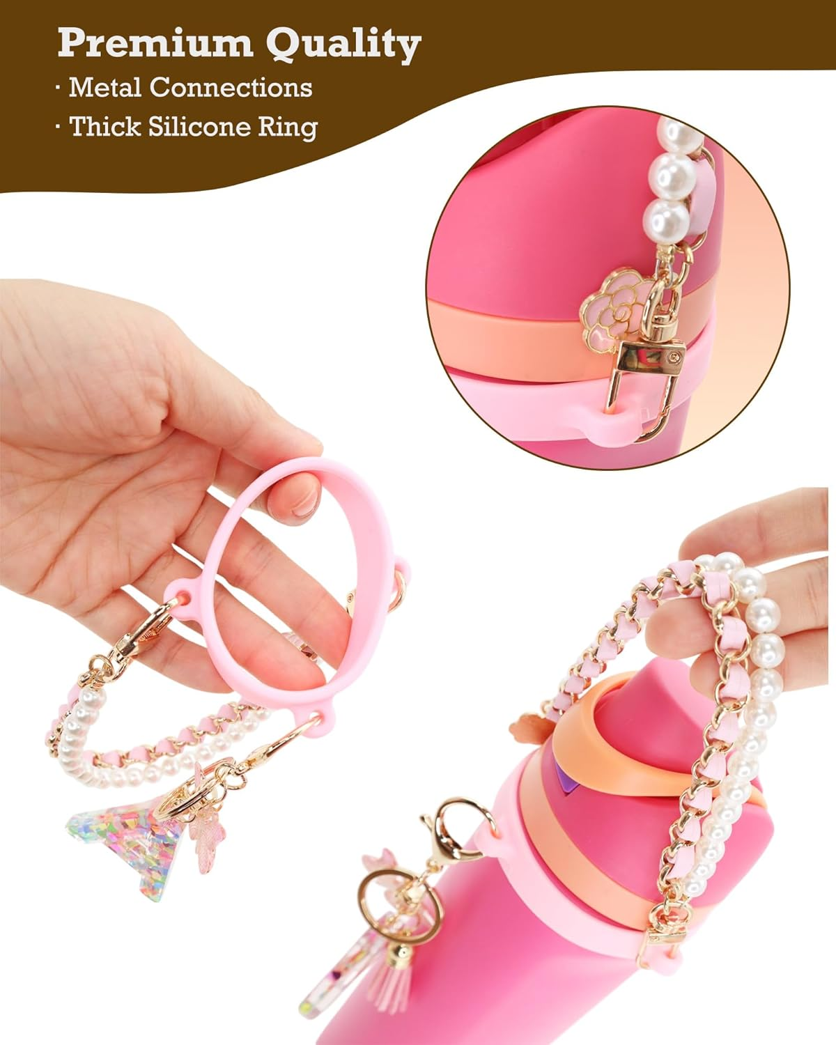 TOVICE Letter Accessories for Owala Water Bottle 24-40Oz, 3PC Cute Initial Keychain & Water Bottle Handle Strap with a Thick Elastic Silicone Ring Holder image number 4