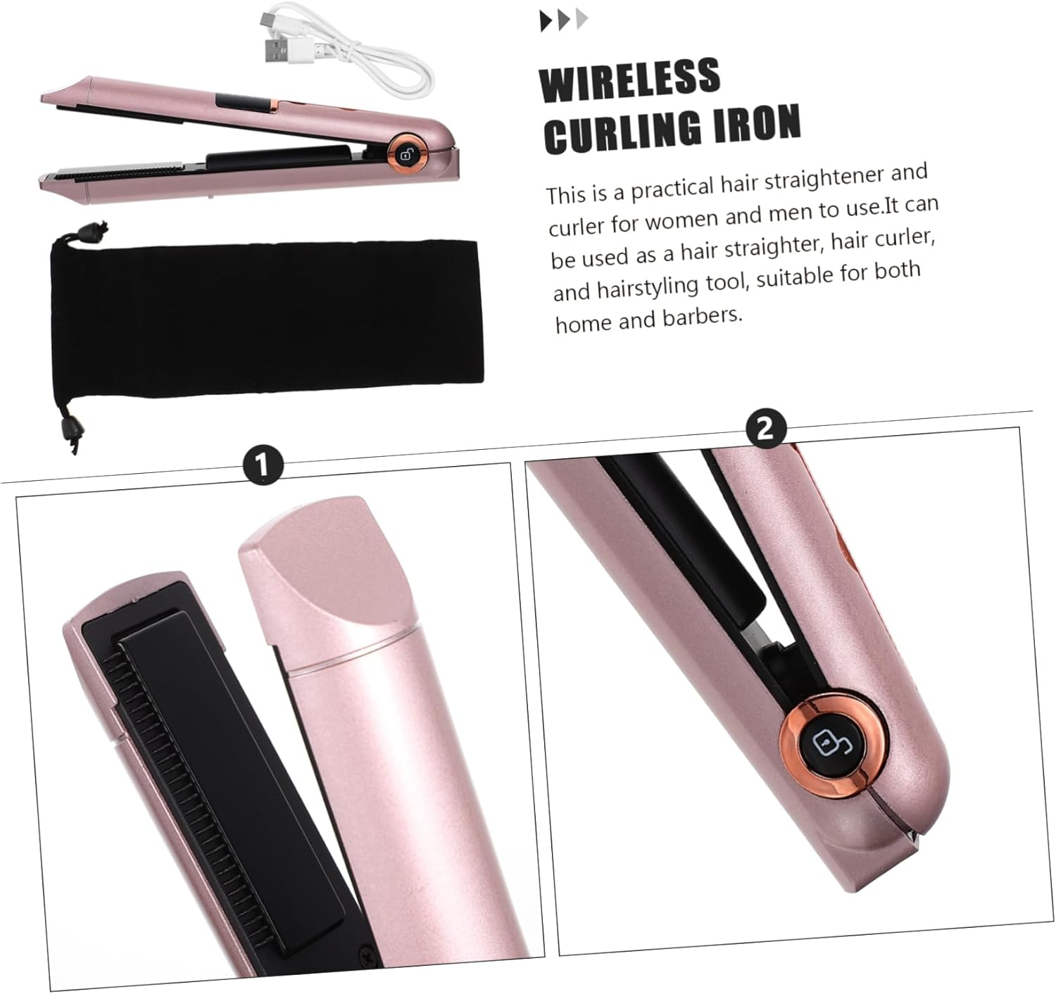 OATIPHO Straight Dual-Purpose Hair Styling Tool Curler Brush Travel Straightener Wide Plate Heat Resistant image number 2