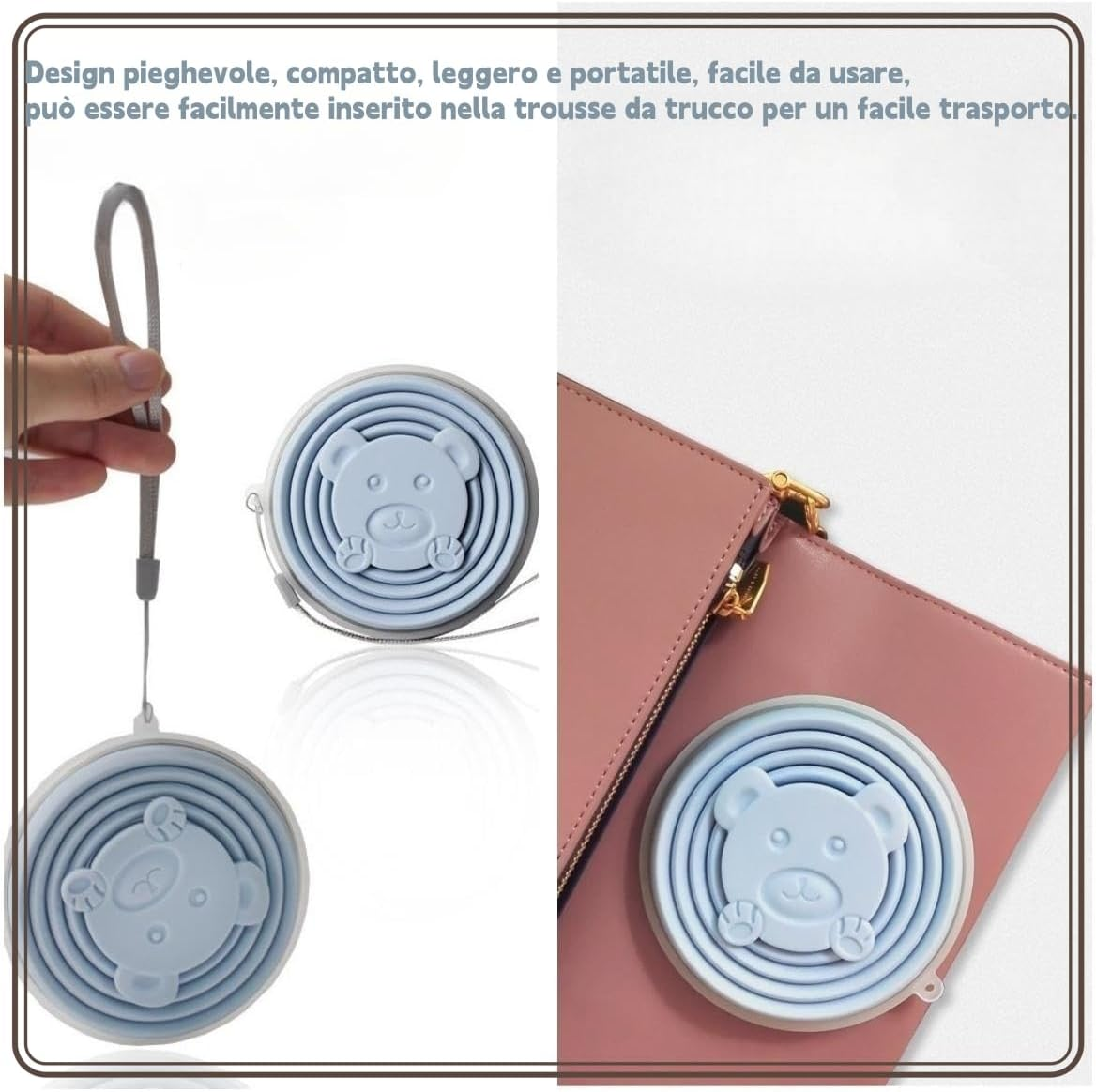 270Ml Portable Collapsible Travel Mug with Plastic Lid, Silicone Collapsible Cup, BPA Free, Reusable, Ideal for Picnic, Camping, Hiking and Travel(Blue+Blue)