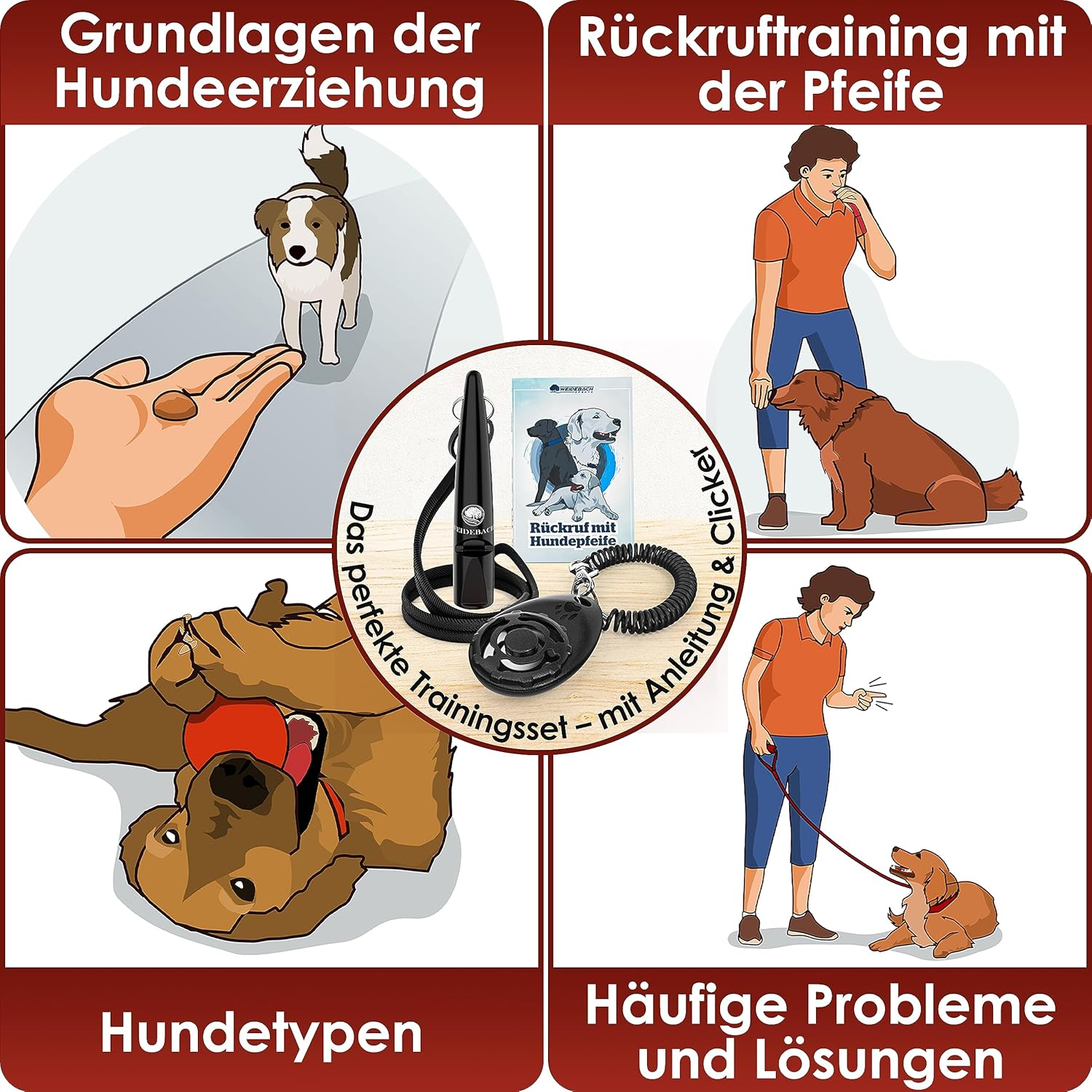 WEIDEBACH&reg; 2 X Improved Dog Whistle 2.0 with More Stable & Louder Sound, Includes Clicker, Treat Bag and E-Book for Training with Dog, Standardised, Quality Band & Mouthpiece, Successful Recall image number 3