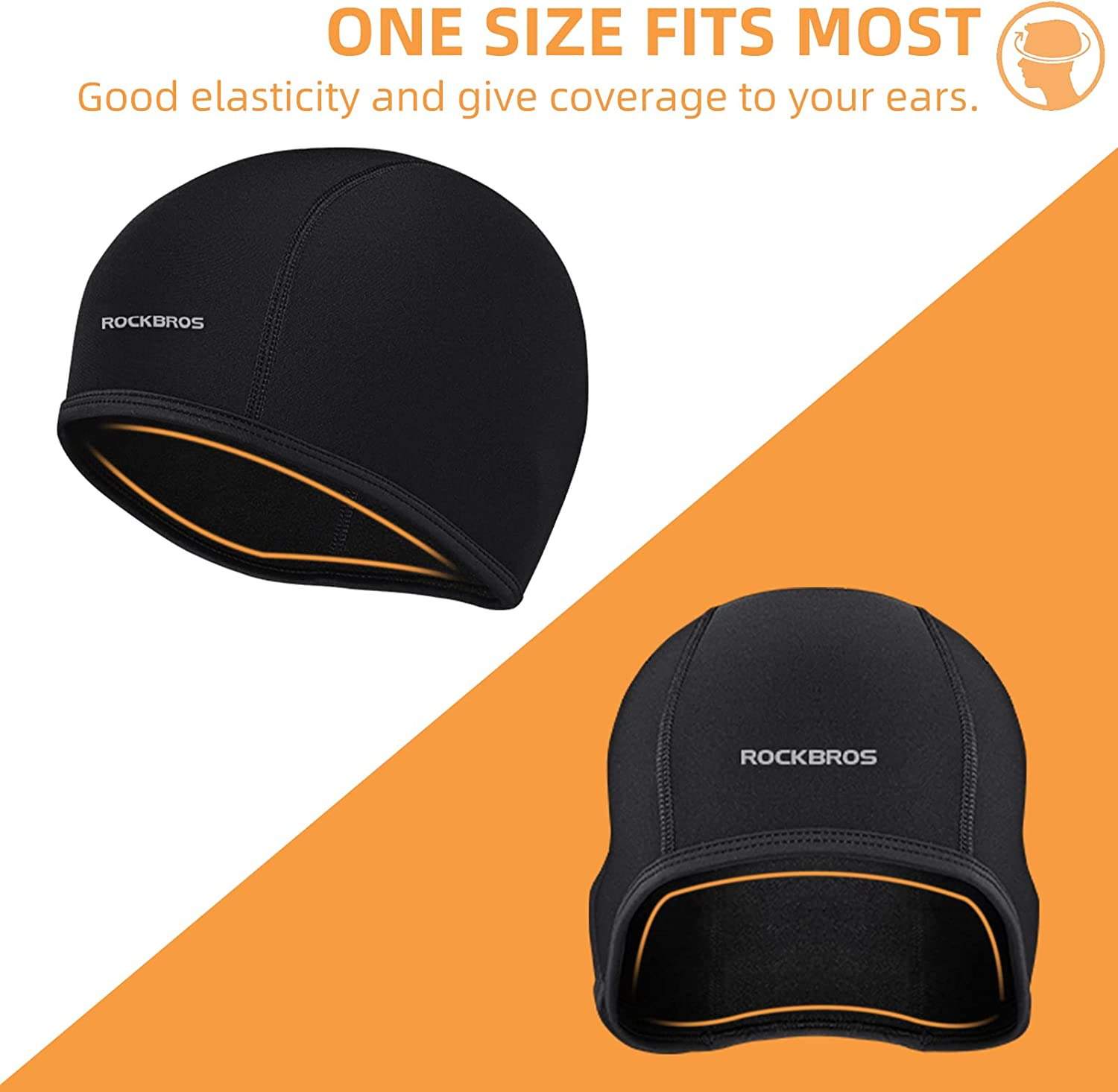 ROCKBROS Men'S Winter Cycling Skull Cap Helmet Liner Windproof Warm Fleece Thermal Hat image number 6