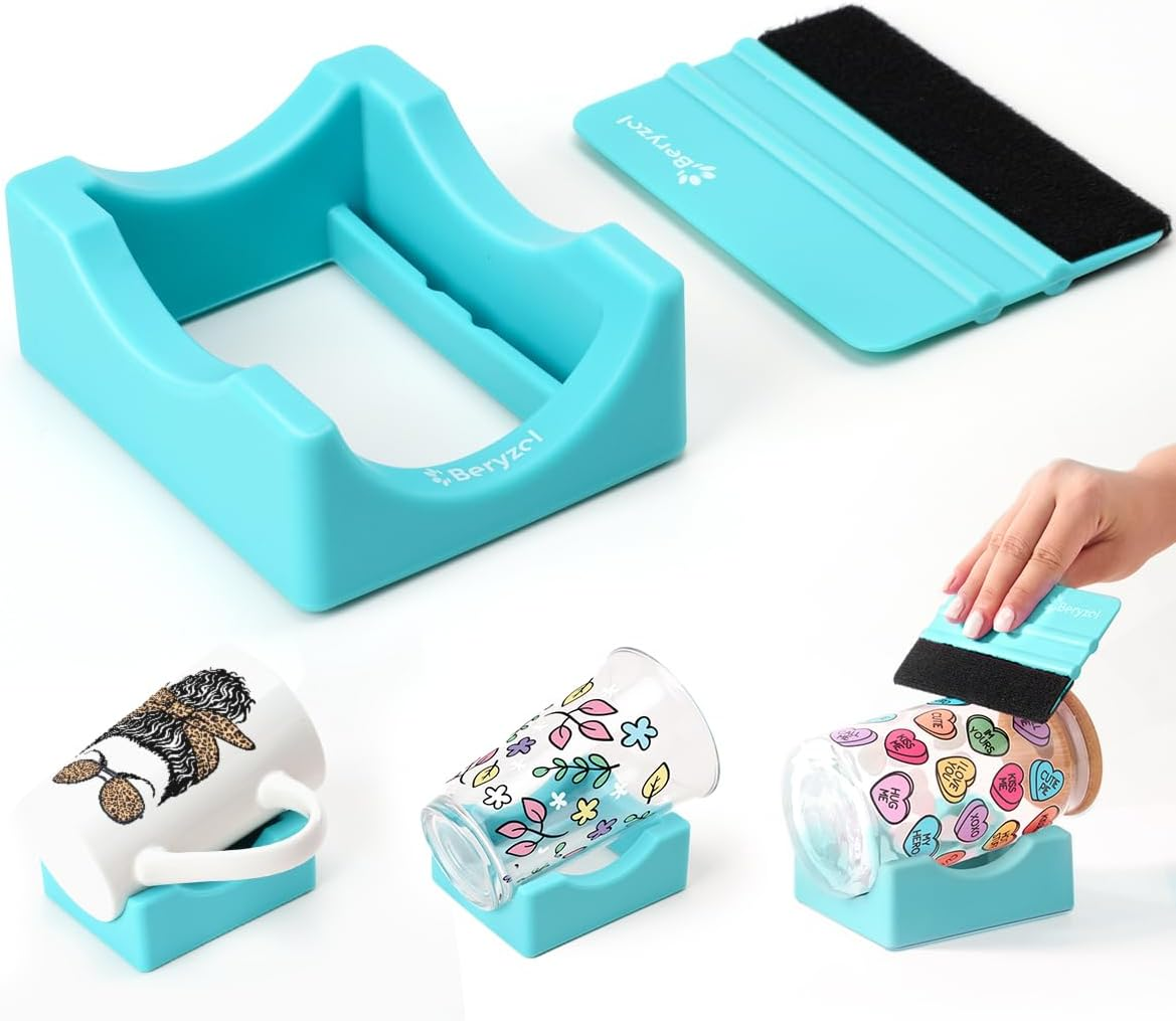 Beryzol Silicone Cup Cradle, Cup Cradle for Tumblers with Felt Squeegee Use to Apply UV DTF Stickers/Vinyl Stickers for Tumblers - Keep Mugs in Place