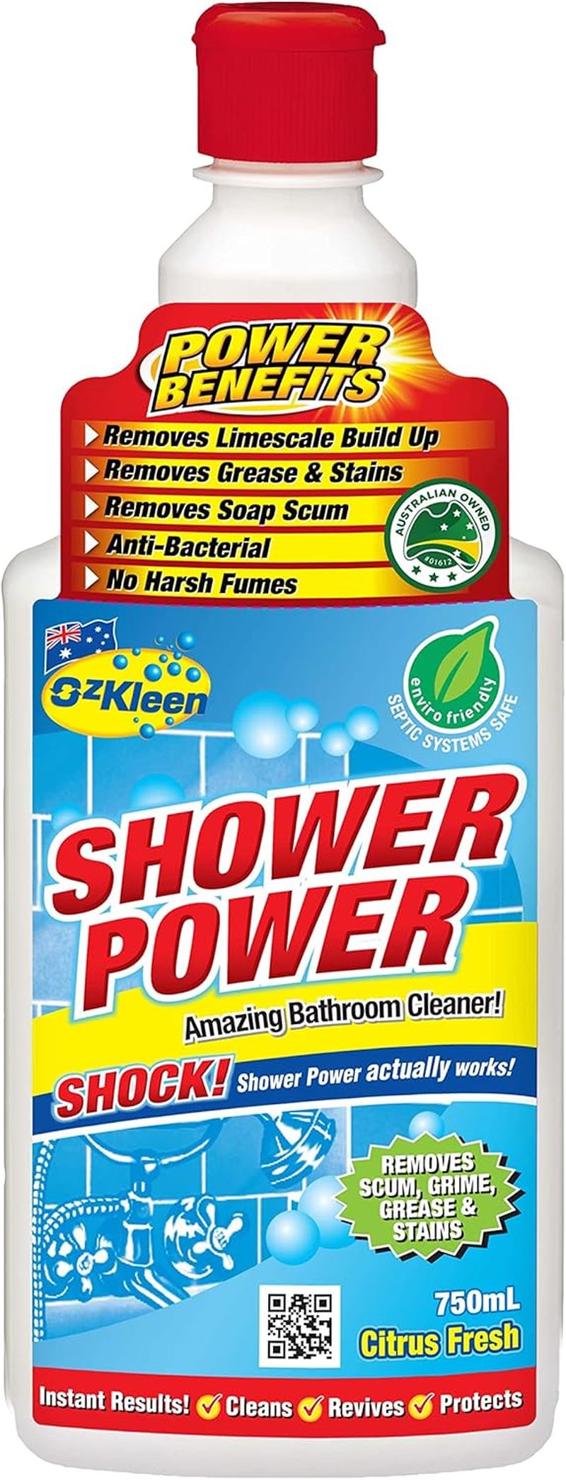Ozkleen Shower Power Citrus 750Ml, Bathroom & Shower Cleaner, Tough on Grease and Grime, Surface Cleaner Flip Top Cap image number 2