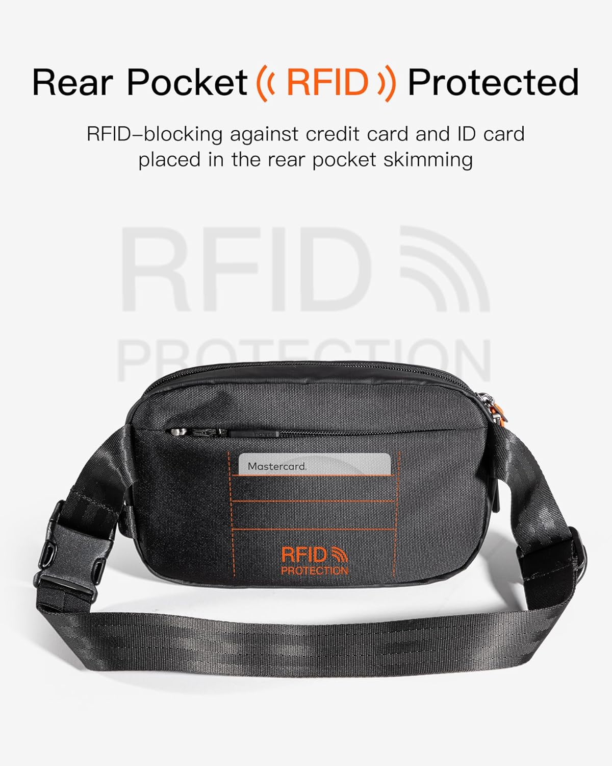 Inateck Sling Bag X-Mini, 1.5L Fanny Pack with RFID Blocking, Belt Bag with Ajustable Shoulder Strap, Water-Resistant Crossbody Bags for Women and Men, Waist Bag for Travel, Hiking, Cycling, Black - Black image number 4