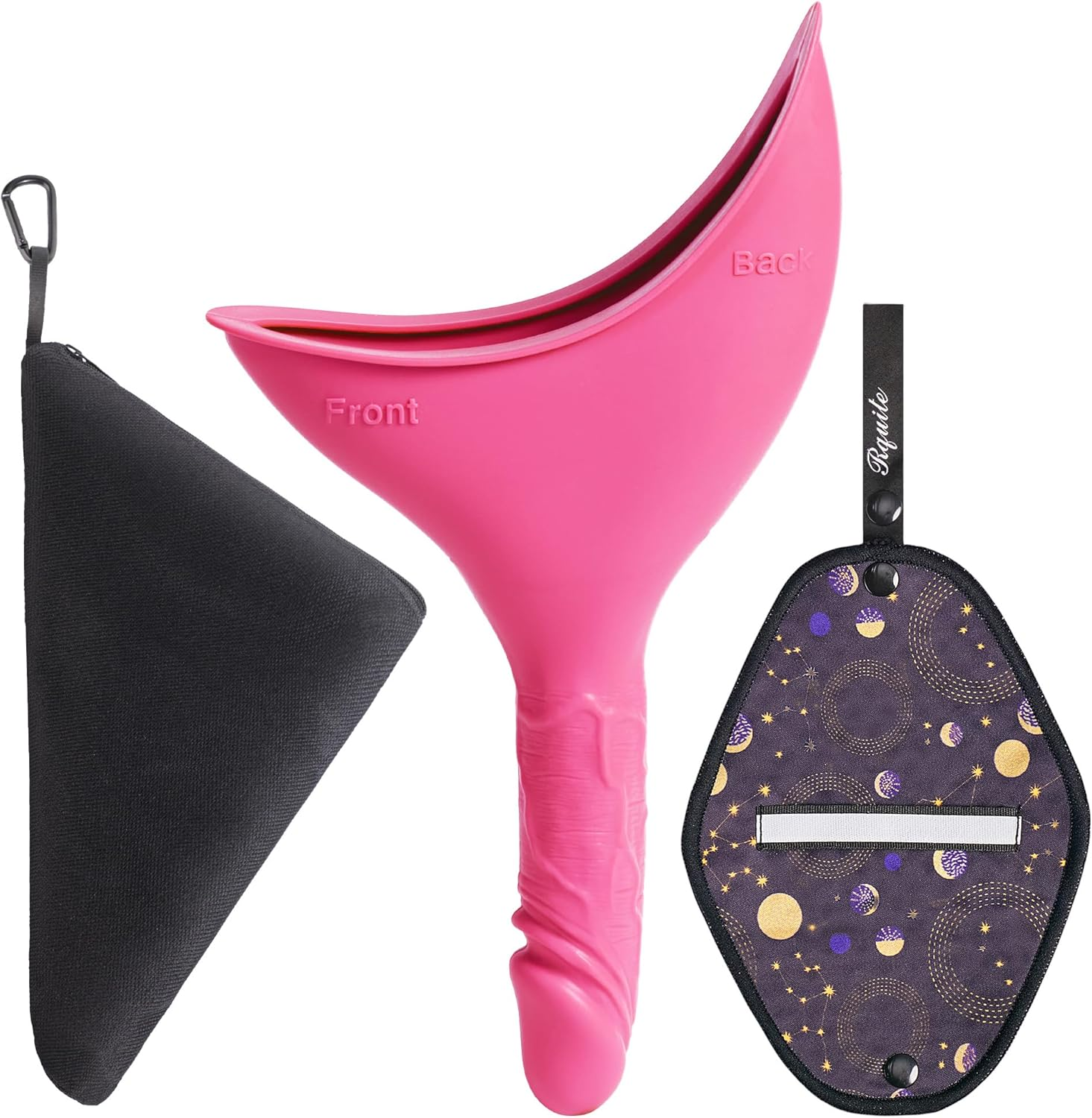 Rquite Female Urinal Pee Cloth Set, Portable Female Urination Device, Reusable Pee Funnel & Rag with Discreet Carry Bag, Silicone Urine Cup for Women Camping Gear Hiking Accessories