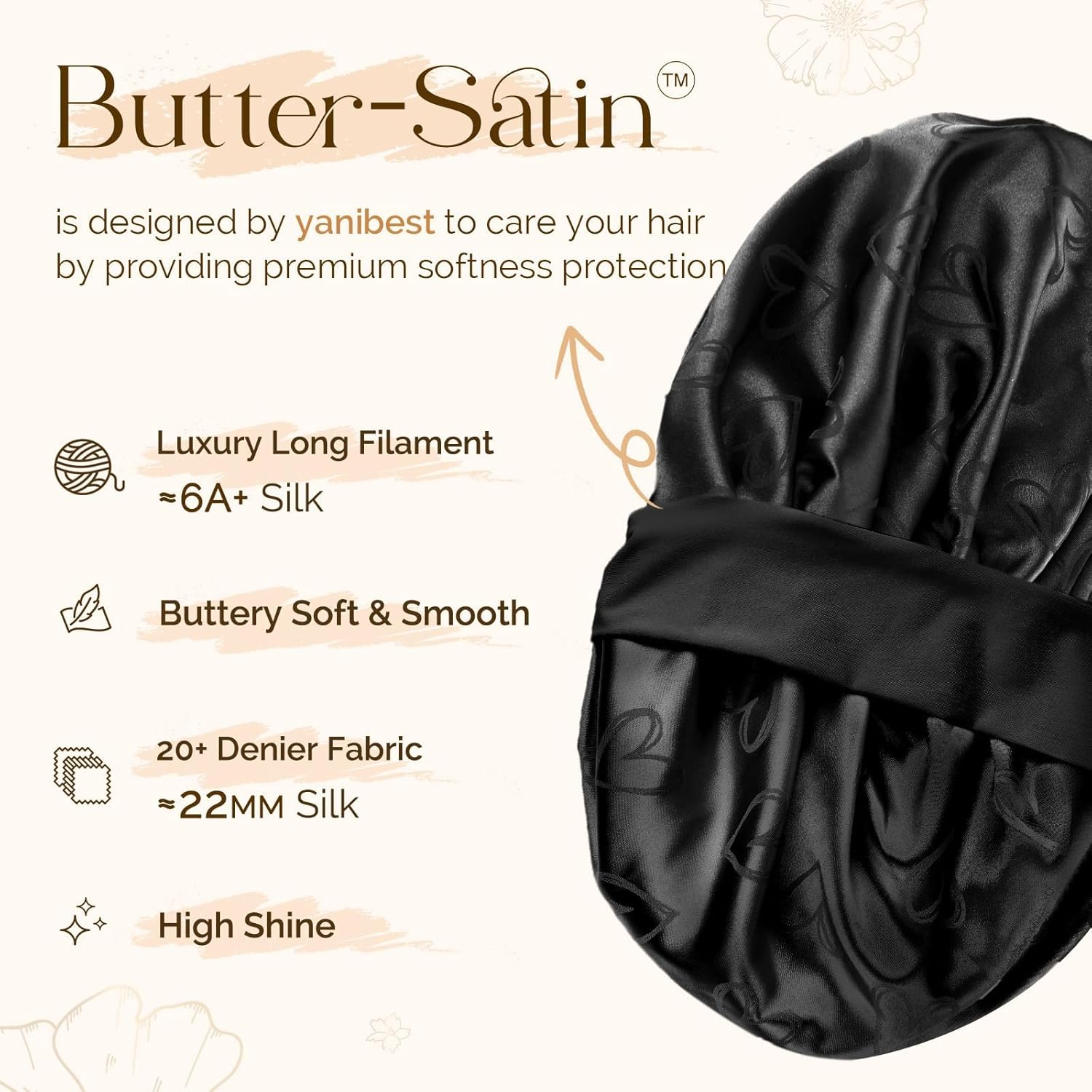 YANIBEST Silk Bonnet Satin Bonnet for Sleeping Women，Double Layer with Tie Band，Curly Hair Night Cap image number 2