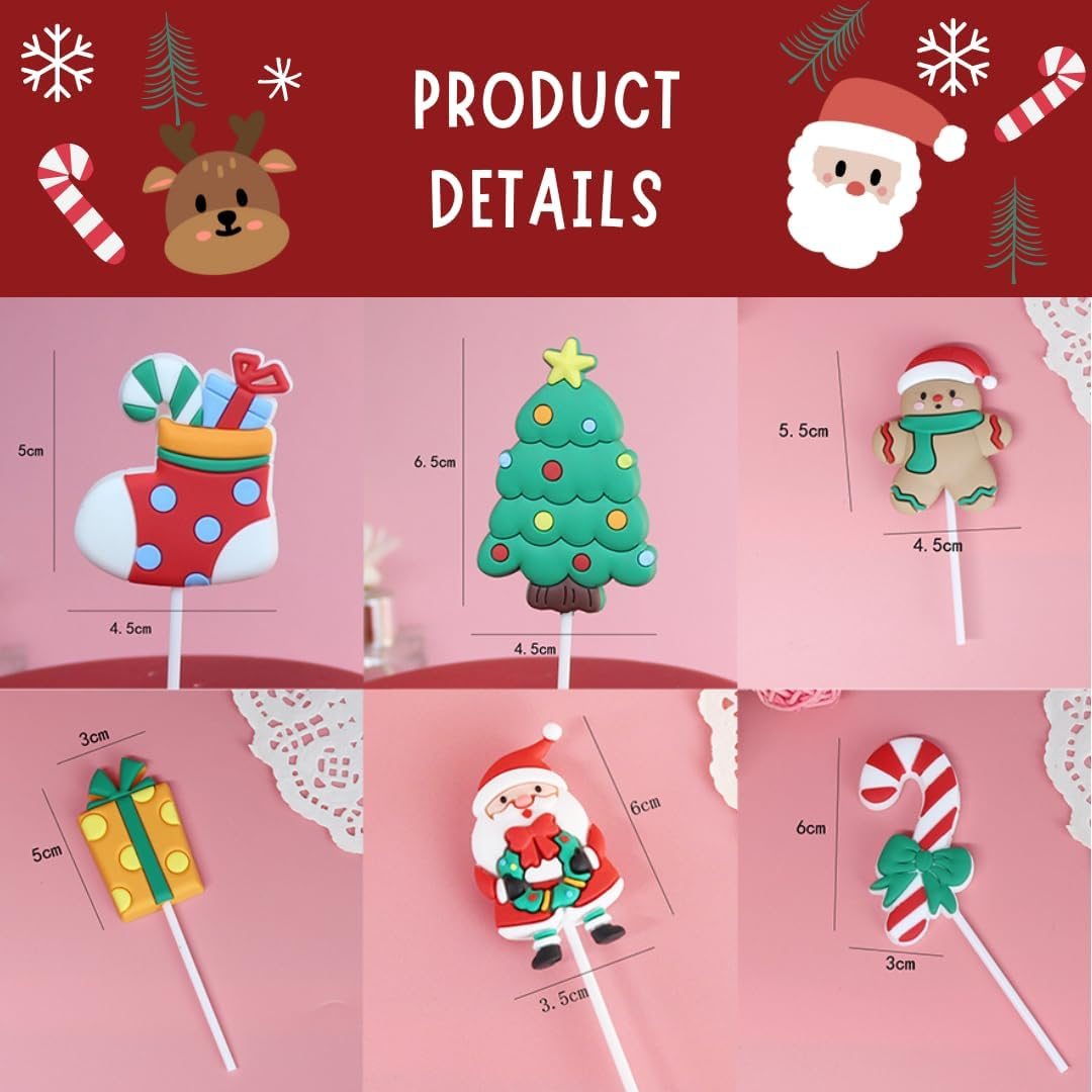 12 Pieces Reusable Christmas Cake Cupcake Toppers - Holiday Decorations Set with Santa, Christmas Tree, Snowman, Reindeer, Wreath, Candy Cane - for Holiday Baking, Party, Gift & Stocking Stuffers