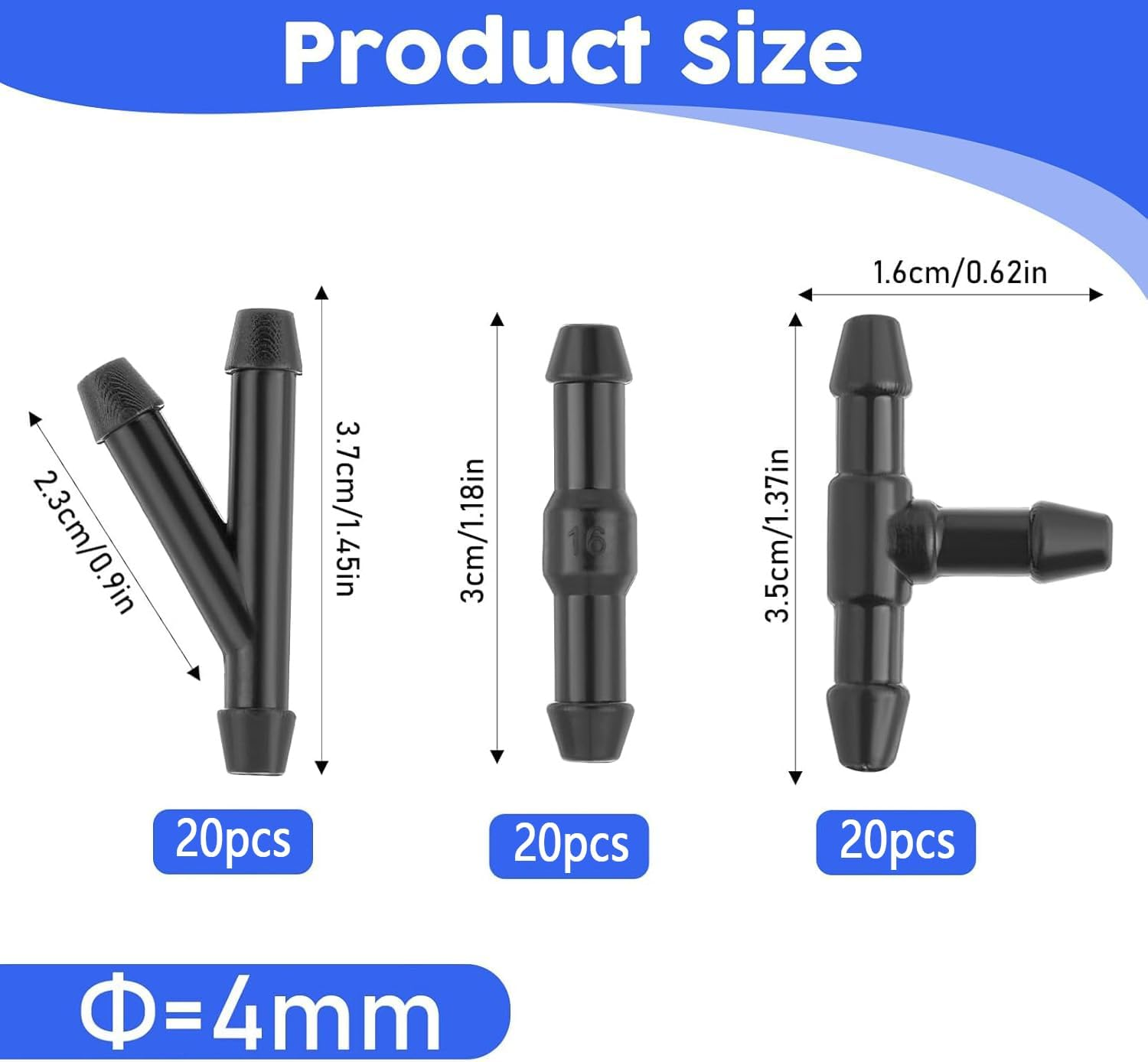 Windshield Washer Hose Connector Kit 60-Piece - Universal 16Mm (5/8 Inch) 3-Way Y, Straight & T-Type Couplers for Car Auto Vehicle Repair, Durable Plastic Fittings image number 3