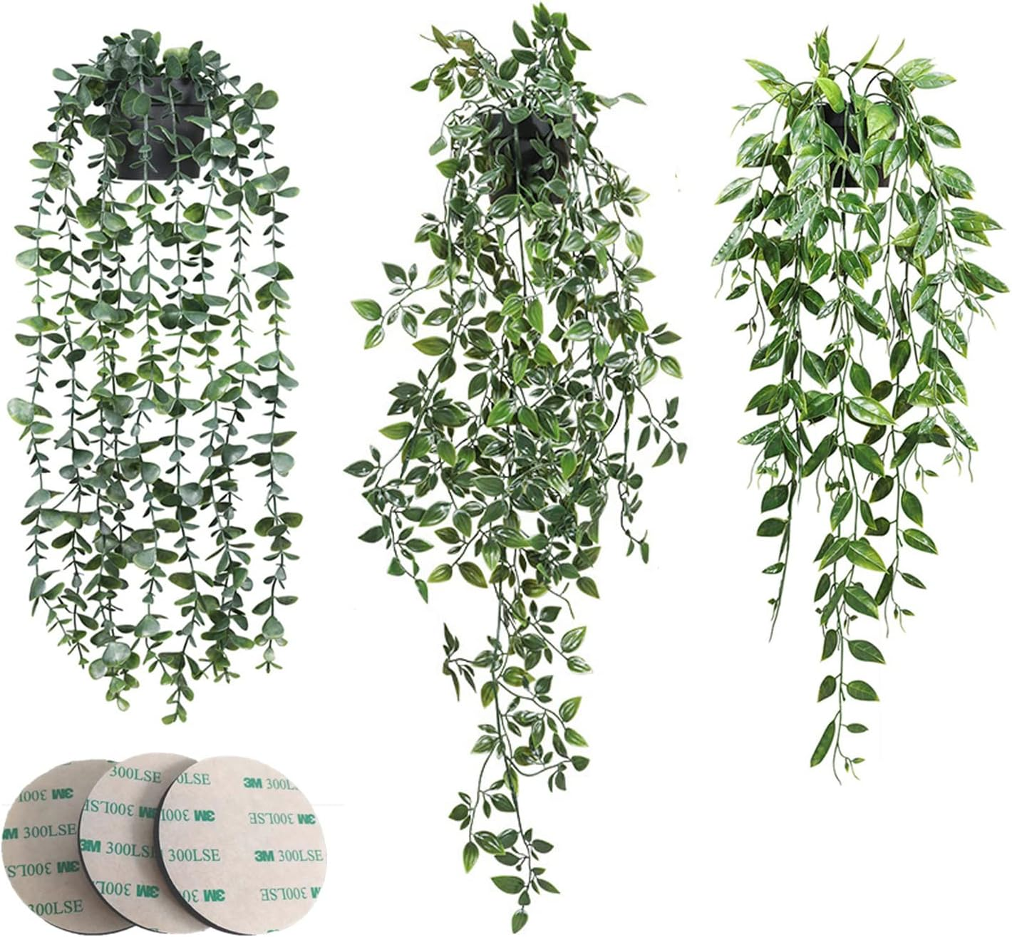 2 Pack Artificial Hanging Plant, Fake Hanging Plant, Fake Potted Plant, Small Eucalyptus Faux Greenery Vine Plant in Pot for Home Indoor Room Outdoor Office Wedding Wall Decor image number 1