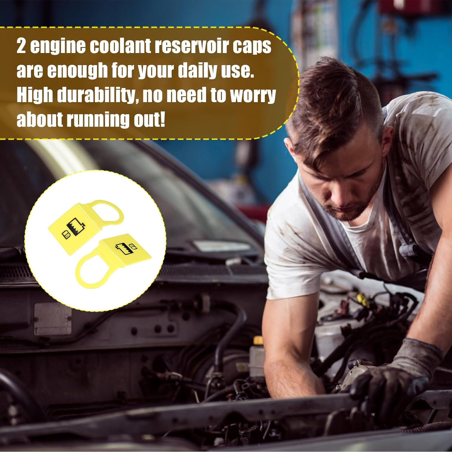 2Pcs Engine Coolant Reservoir Cap, Coolant Cap Replacement Radiator Recovery Overflow Tank Cap Tight Sealing Car Accessories Compatible with Jeep Chrysler Dodge Ram